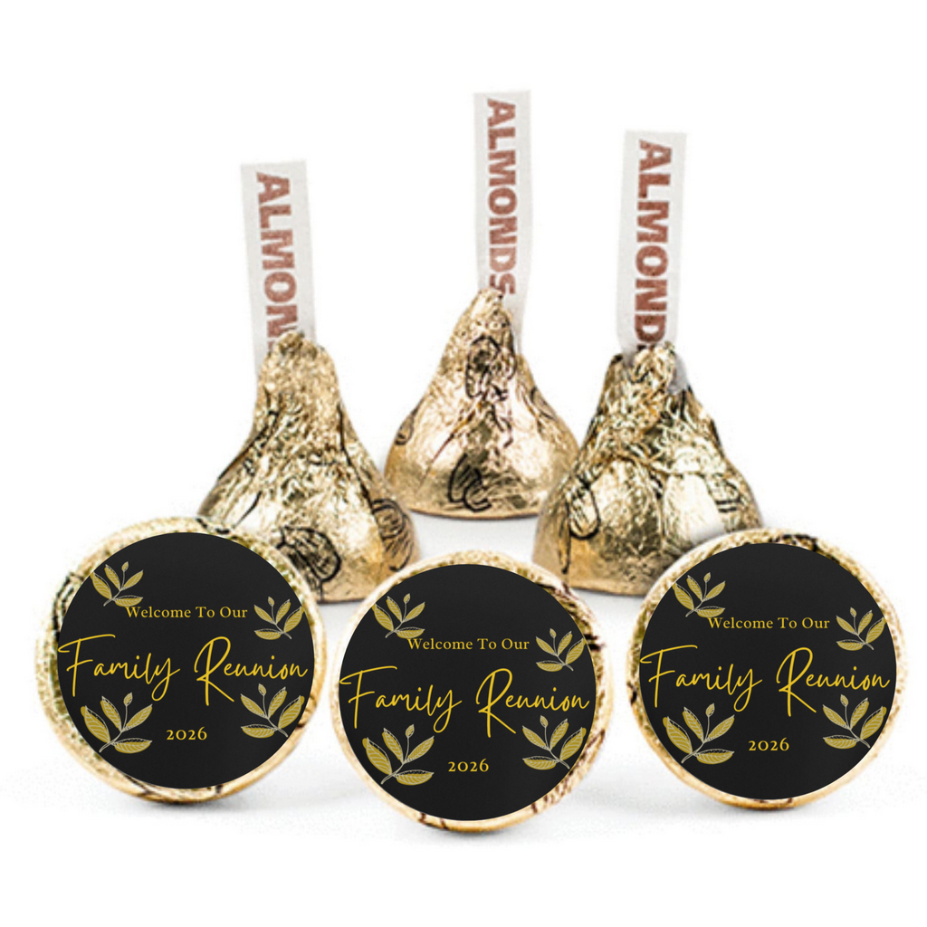 Welcome To Our Family Reunion 2026 Candy Stickers | Black And Gold | Elegant Reunion Favors