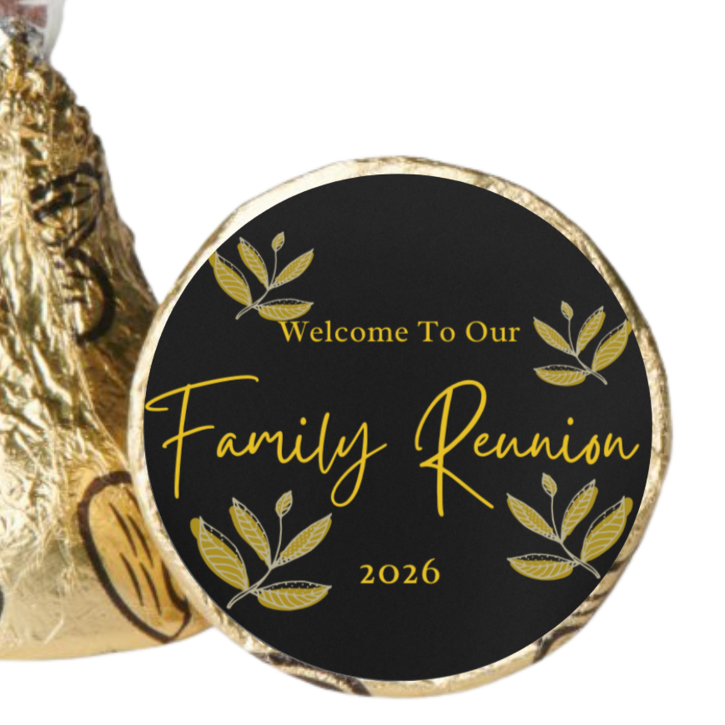 Welcome To Our Family Reunion 2026 Candy Stickers | Black And Gold | Elegant Reunion Favors