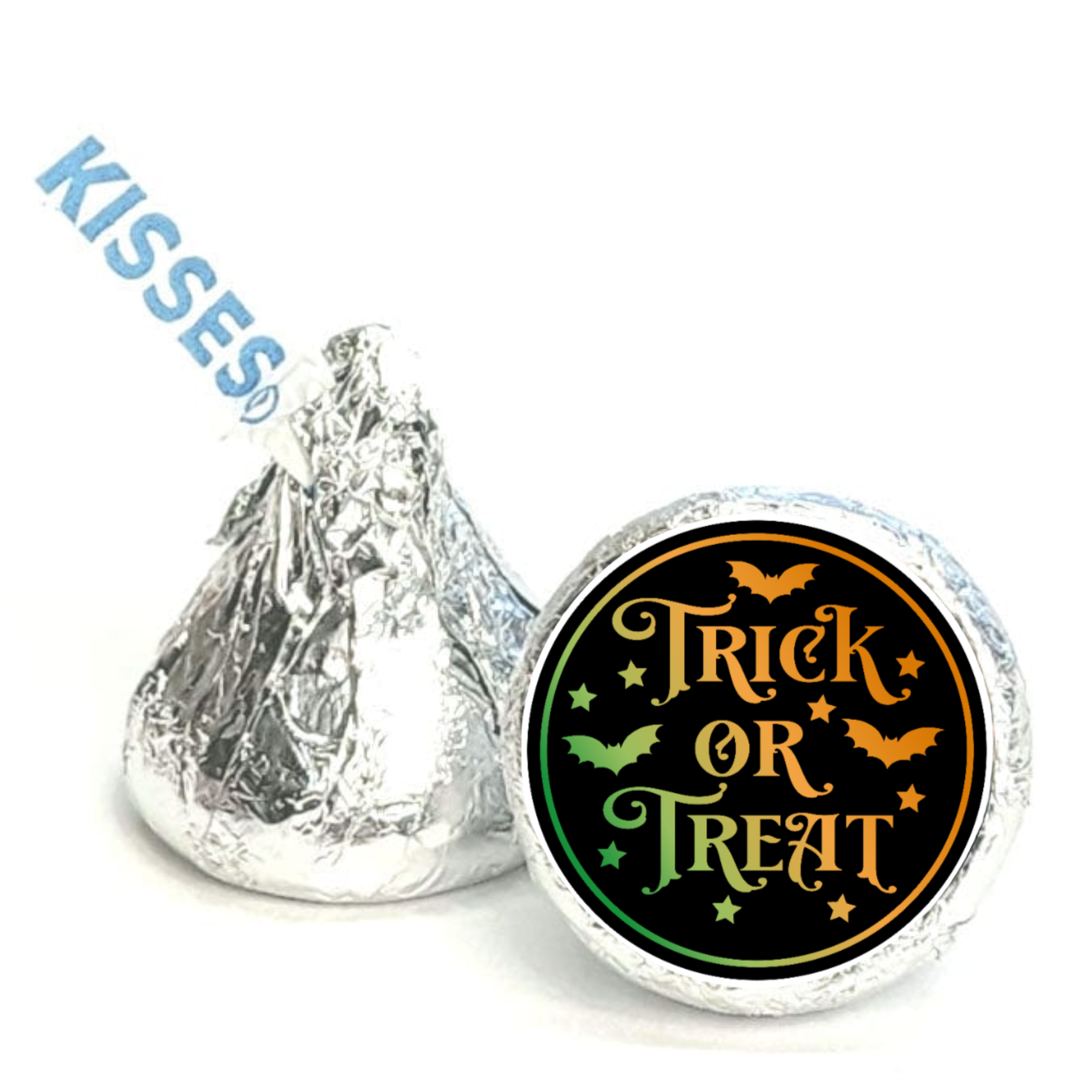 Trick or Treat Kiss Candy Stickers | Halloween Candy Favors | Glossy | 100 Count 0.75in