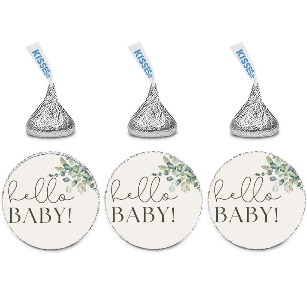 Hello Baby Candy Stickers | Floral Baby Shower Decor | Flower Candy Labels | Glossy  | 100ct