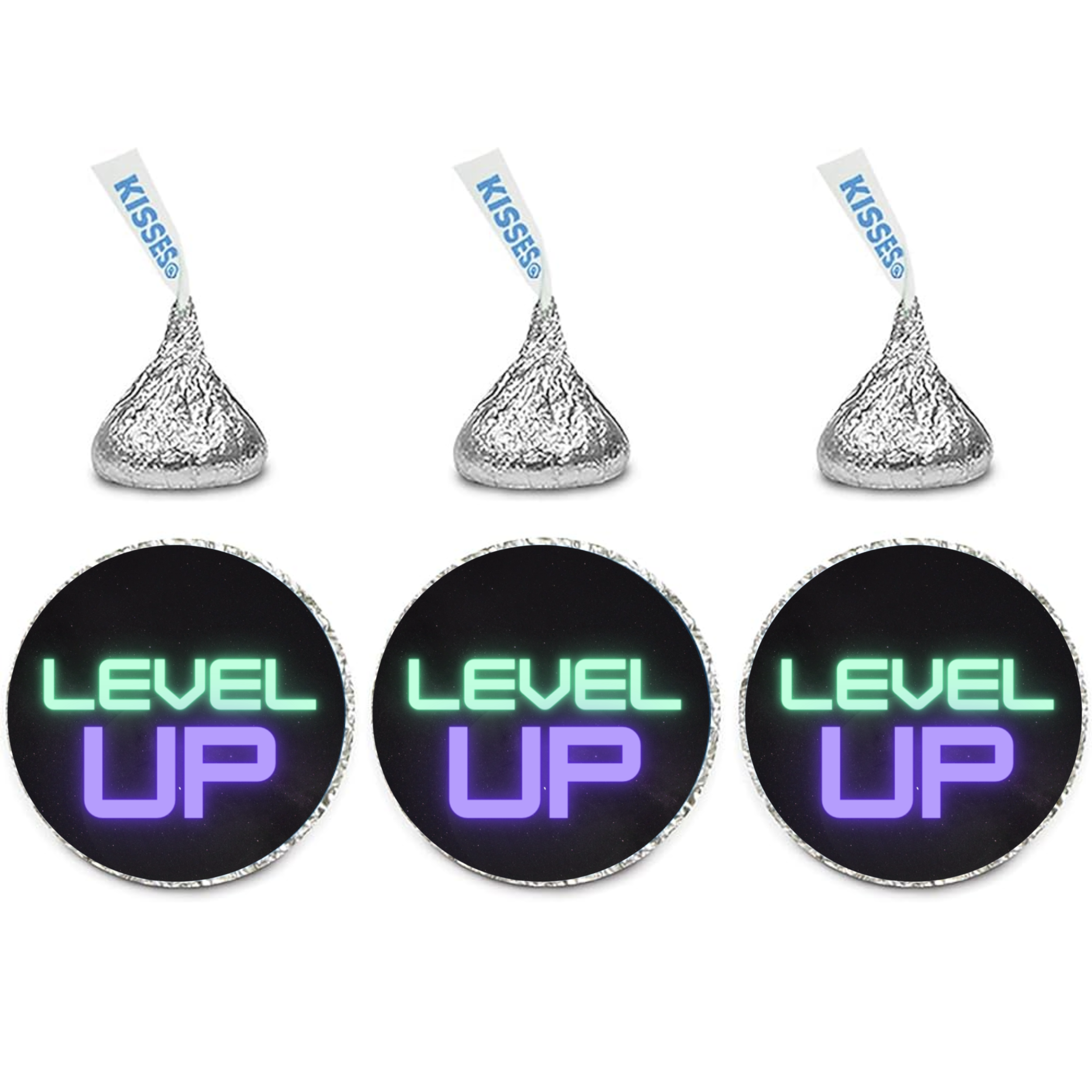 Level Up Candy Kiss Stickers | Boys Gaming Birthday Party Decor | 100 Count