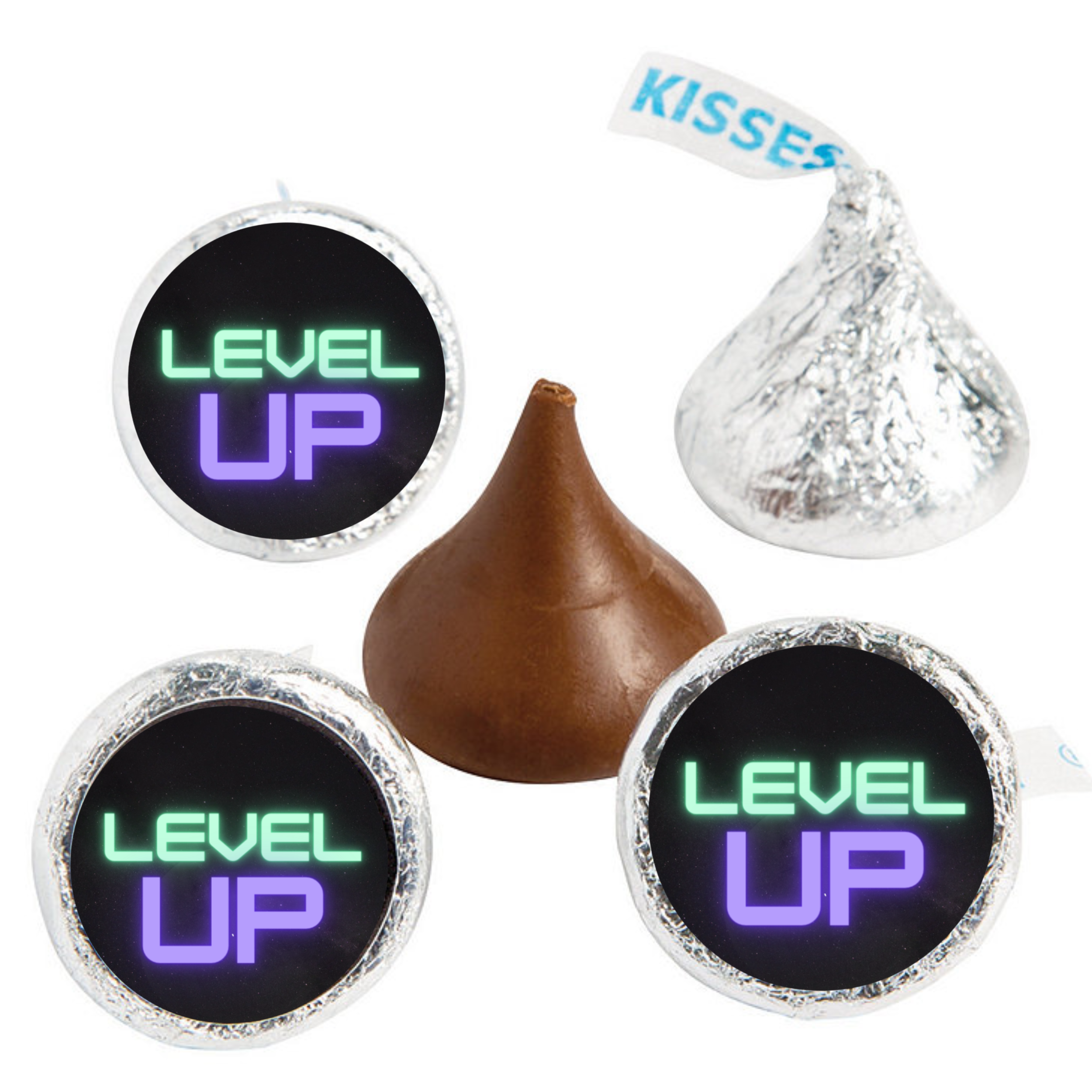 Level Up Candy Kiss Stickers | Boys Gaming Birthday Party Decor | 100 Count