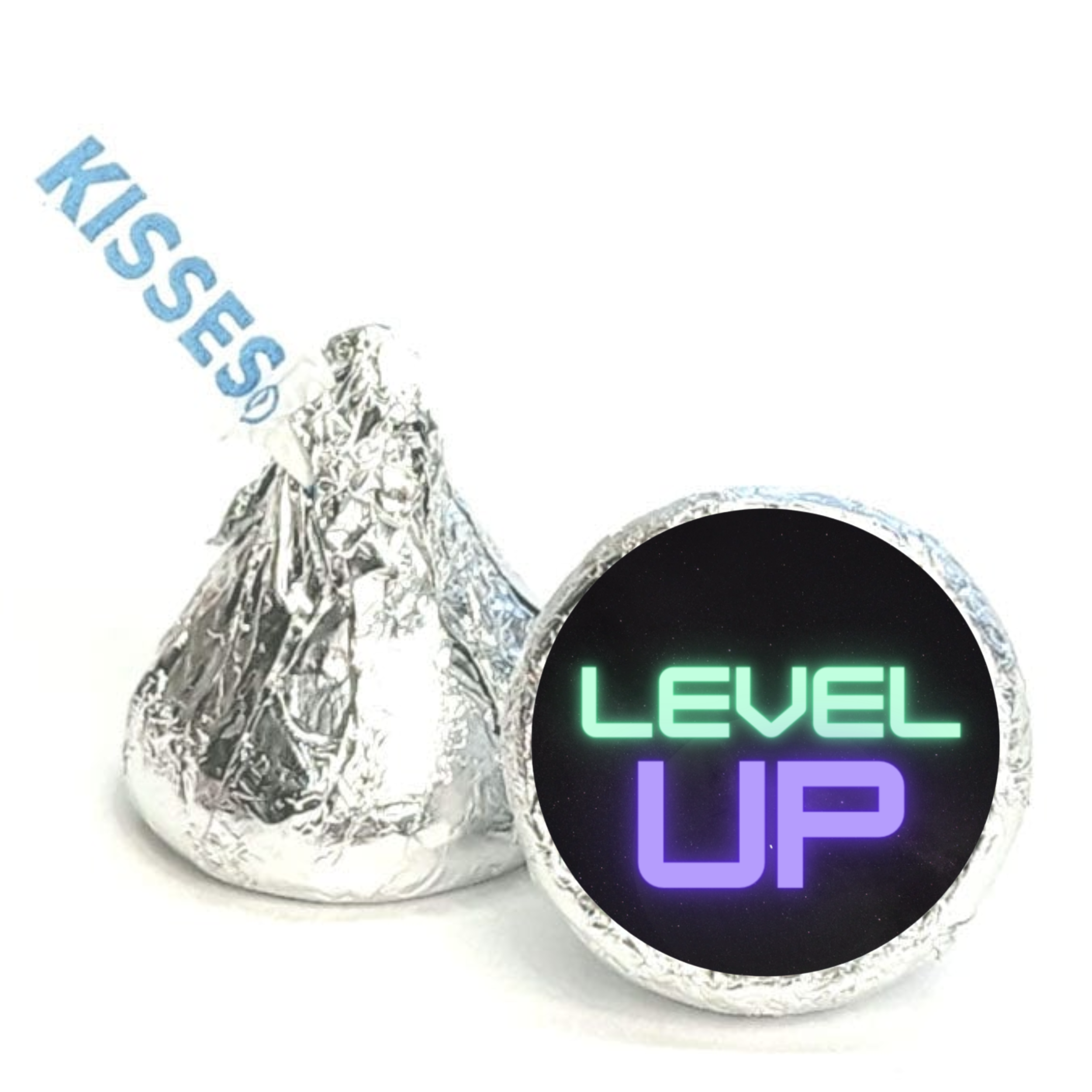 Level Up Candy Kiss Stickers | Boys Gaming Birthday Party Decor | 100 Count