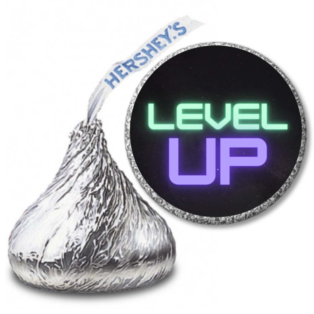 Level Up Candy Kiss Stickers | Boys Gaming Birthday Party Decor | 100 Count