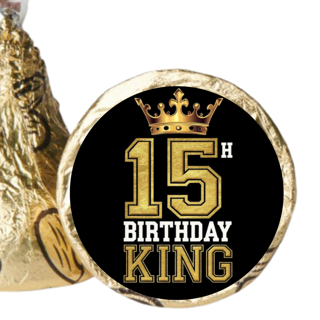 Boys 15th Birthday King | Mini Kiss Labels | Boys Birthday Favors| 100ct| Fifteenth Birthday Decor