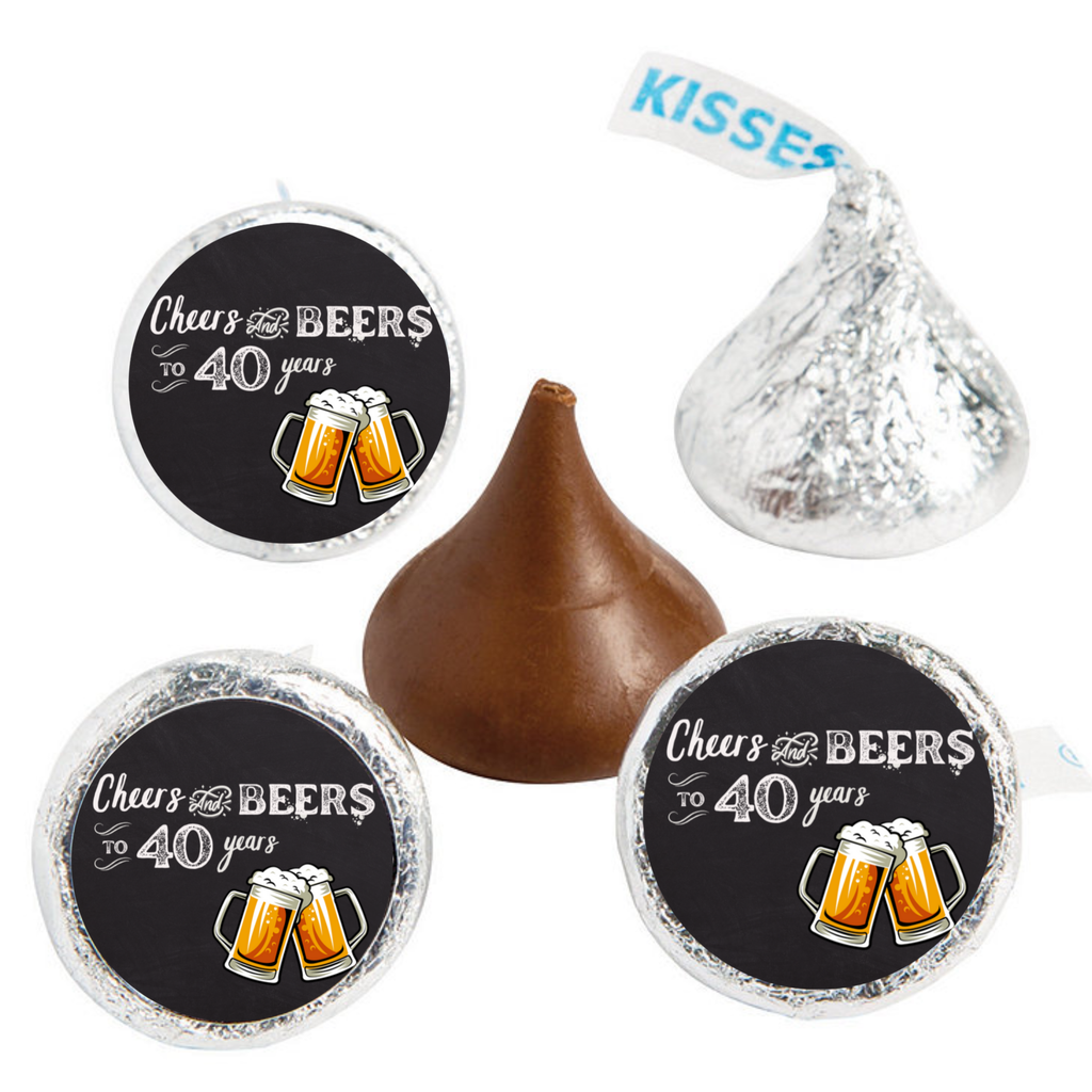 Cheers To 40 Years Candy Kiss Stickers | 40th Birthday Party Decor | 100 Count