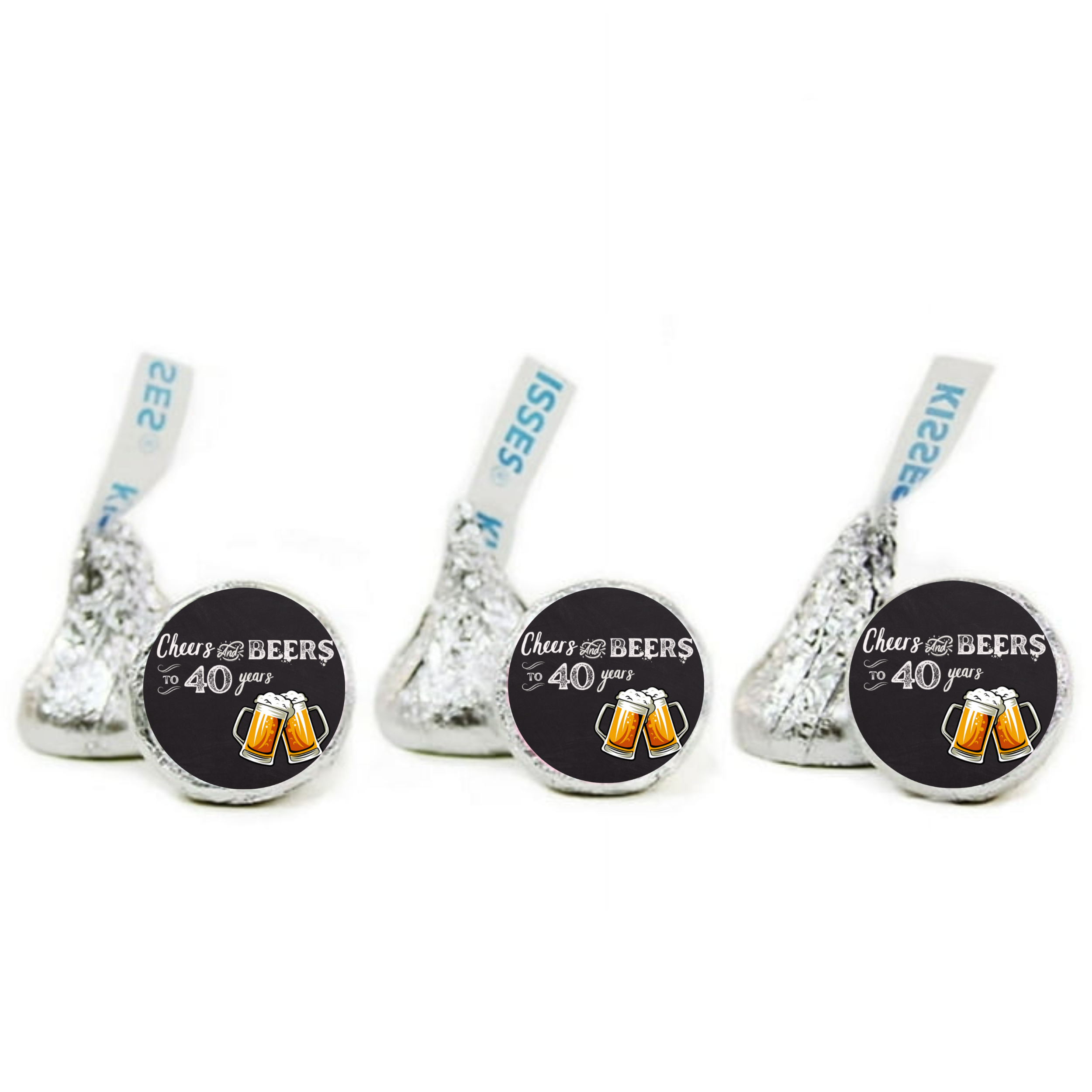 Cheers To 40 Years Candy Kiss Stickers | 40th Birthday Party Decor | 100 Count