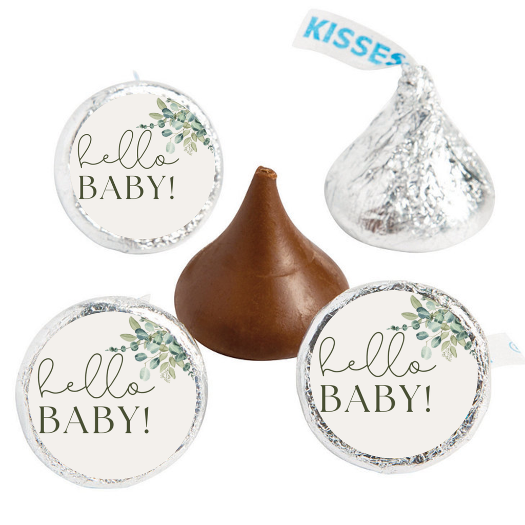 Hello Baby Candy Stickers | Floral Baby Shower Decor | Flower Candy Labels | Glossy  | 100ct