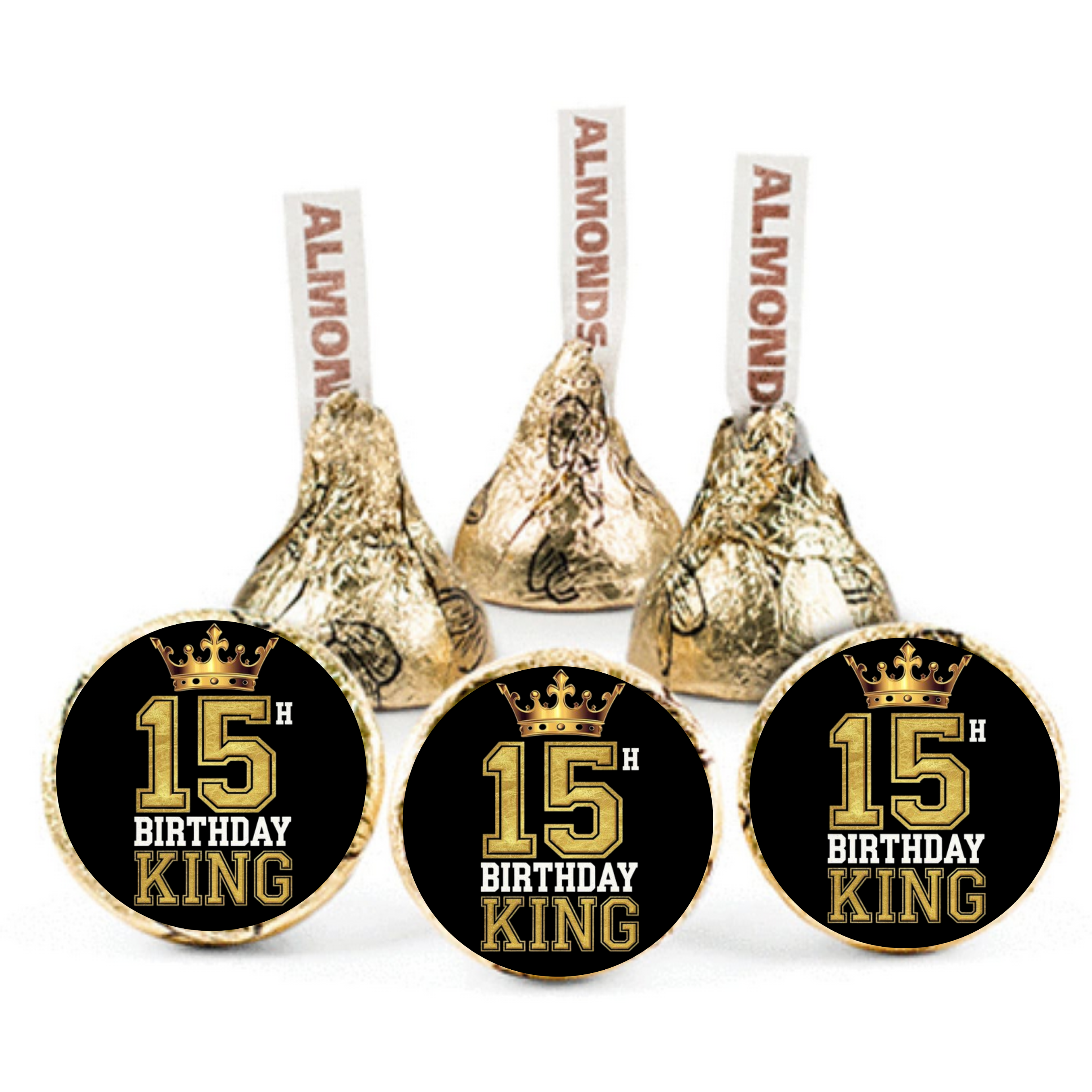 Boys 15th Birthday King | Mini Kiss Labels | Boys Birthday Favors| 100ct| Fifteenth Birthday Decor