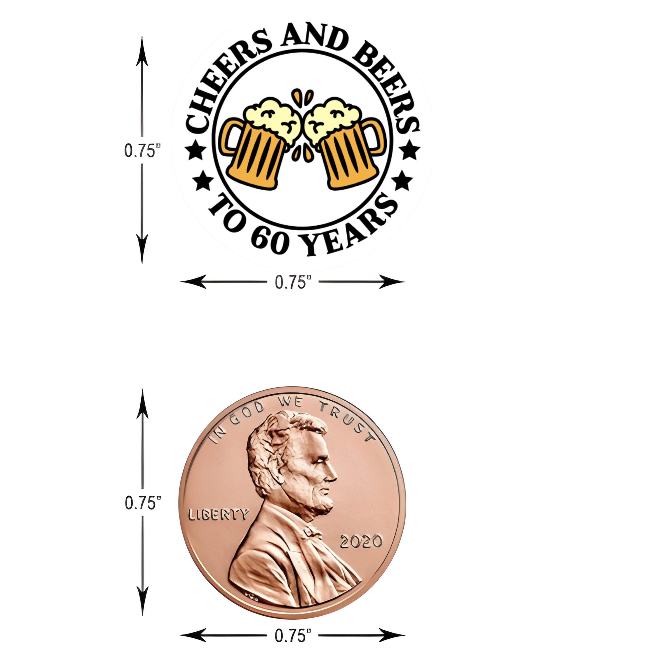 Cheers And Beers To 60 Years Candy Kiss Bottom Stickers| Glossy| 60th Birthday Favors| 100ct