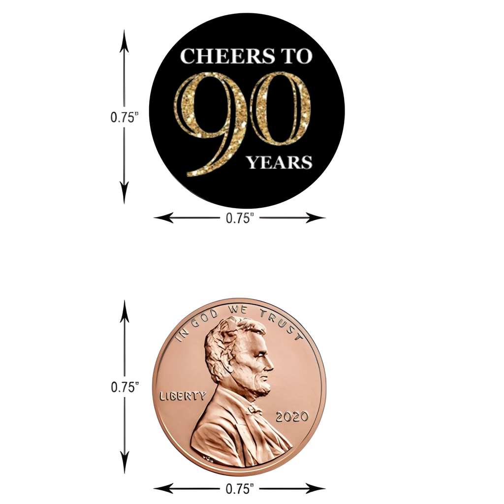 Cheers To 90 Years Candy Labels | 90th Birthday Party favors| Milestone Mini Kiss Stickers|100ct| Black & Gold| Elegant Design