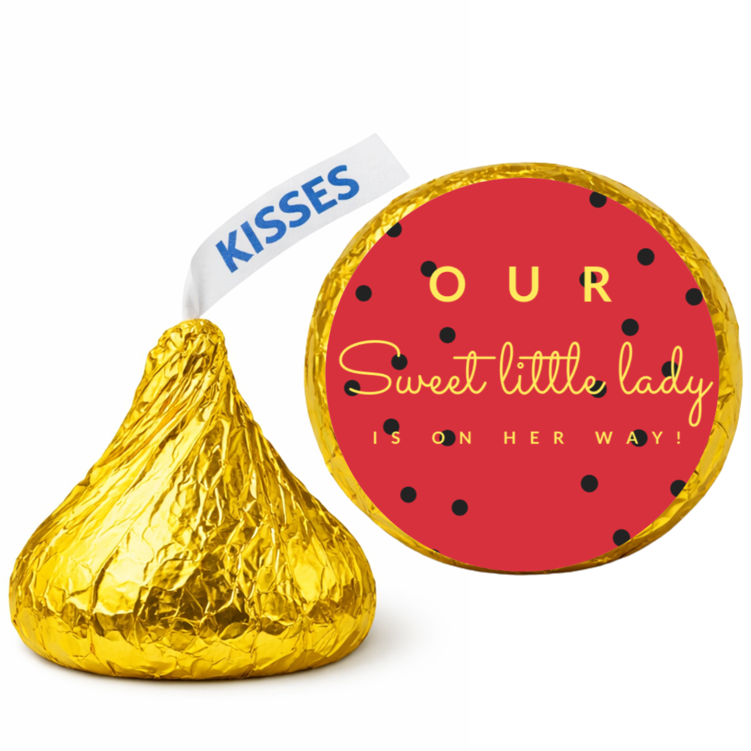 Our Sweet Little Lady is on the Way Kiss Candy Stickers| Ladybug Spots Design| Glossy Candy Stickers| 100ct