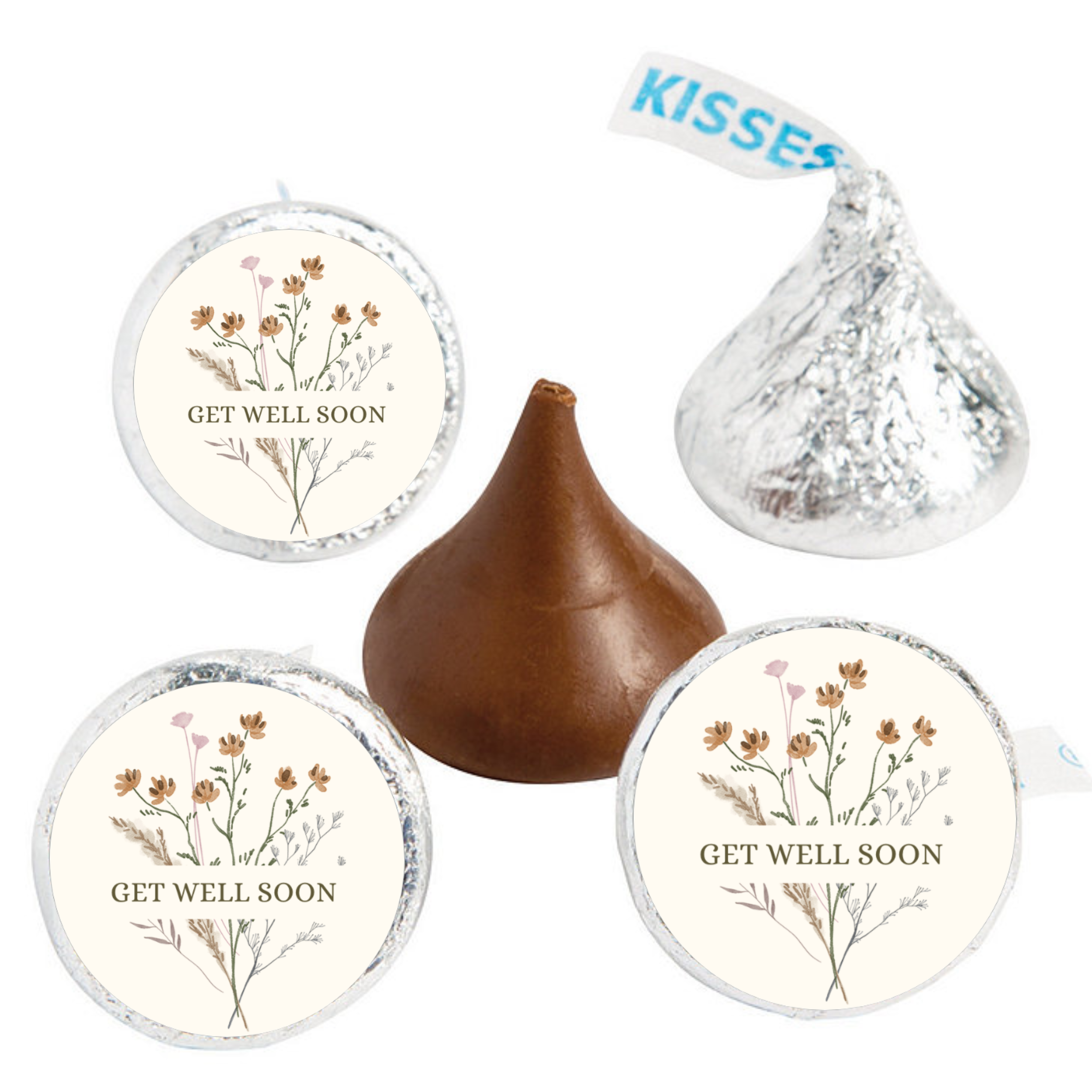 Get Well Soon Candy Kiss Stickers | Floral Get Well Decor | Glossy Vinyl | 100 Count