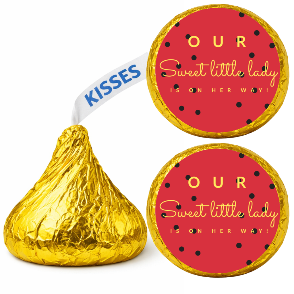 Our Sweet Little Lady is on the Way Kiss Candy Stickers| Ladybug Spots Design| Glossy Candy Stickers| 100ct