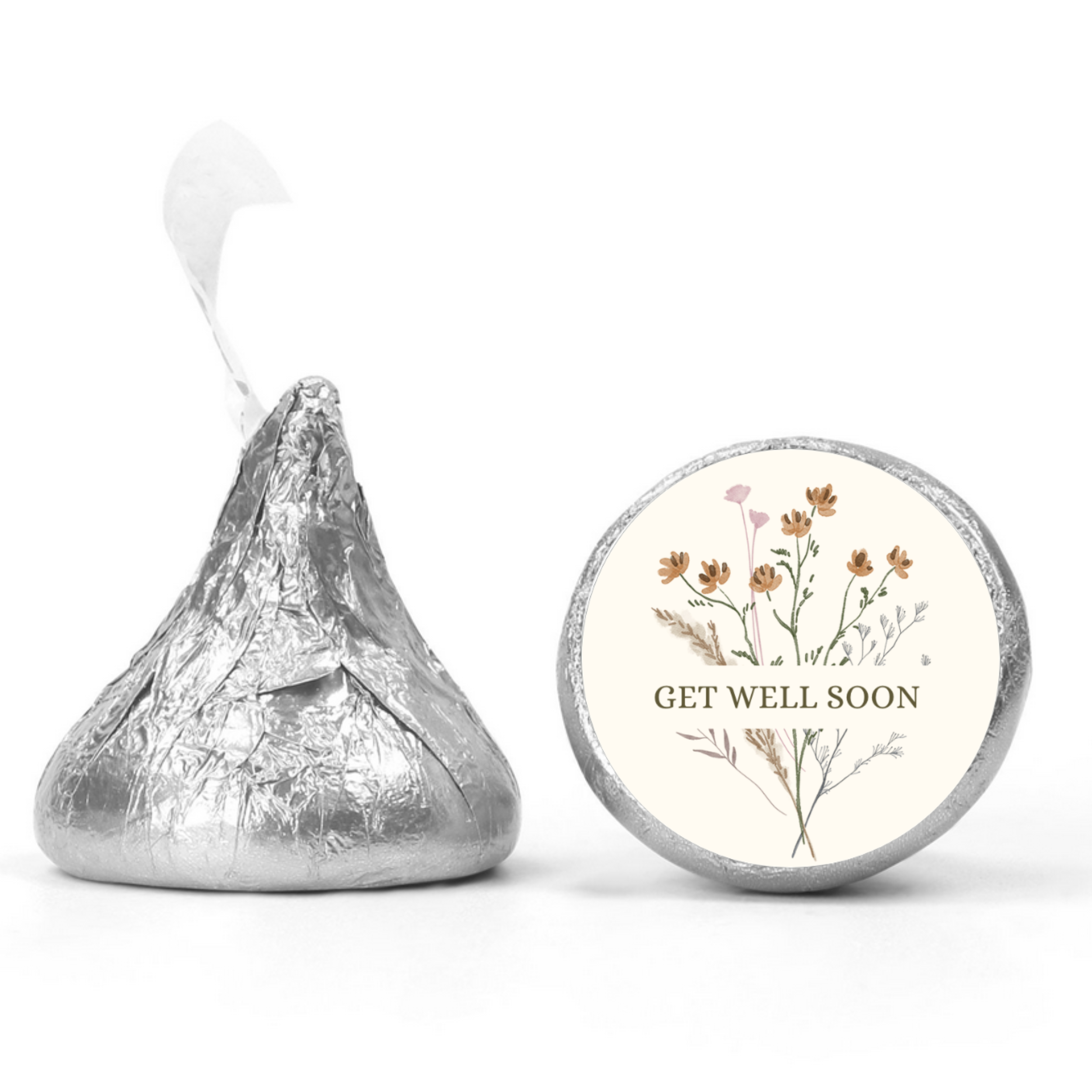 Get Well Soon Candy Kiss Stickers | Floral Get Well Decor | Glossy Vinyl | 100 Count
