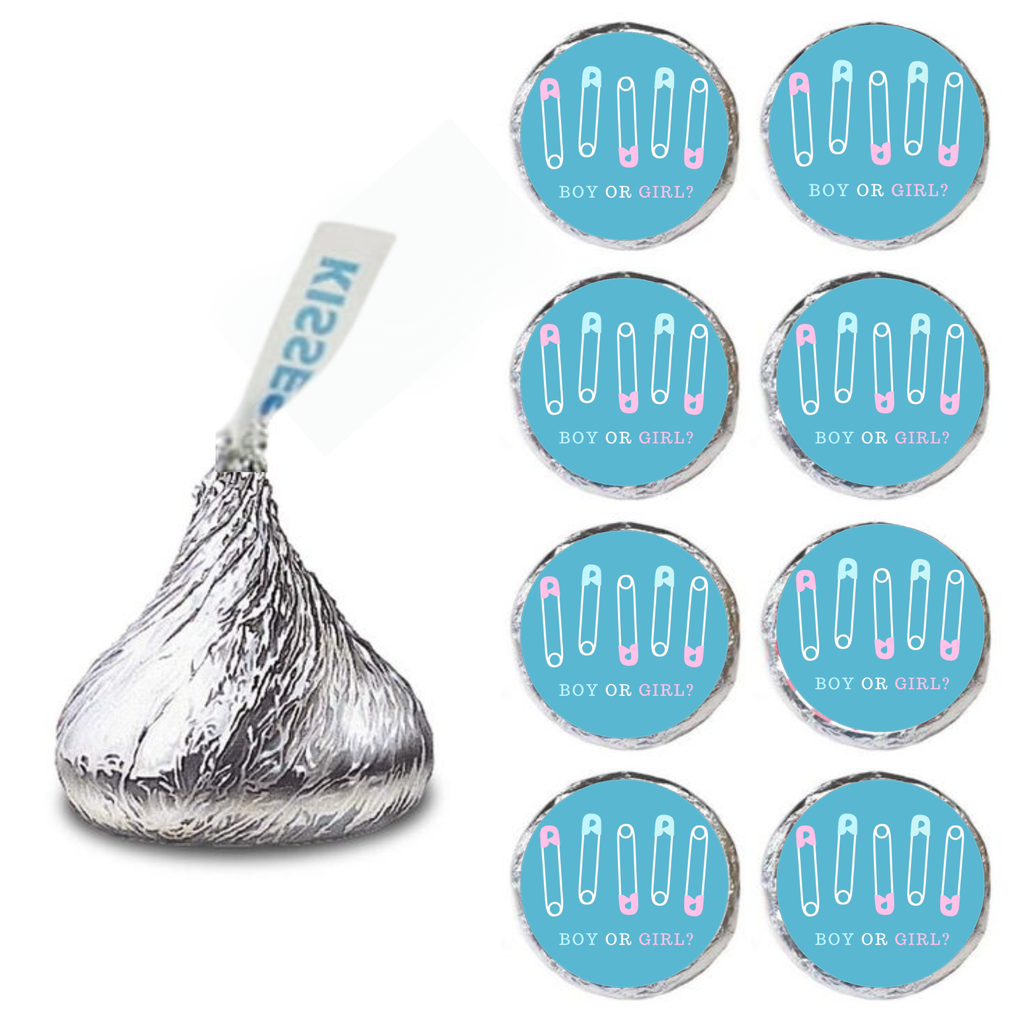 Gender Reveal Candy Stickers | Boy or Girl Diaper Pin Design |Glossy| Set of 100