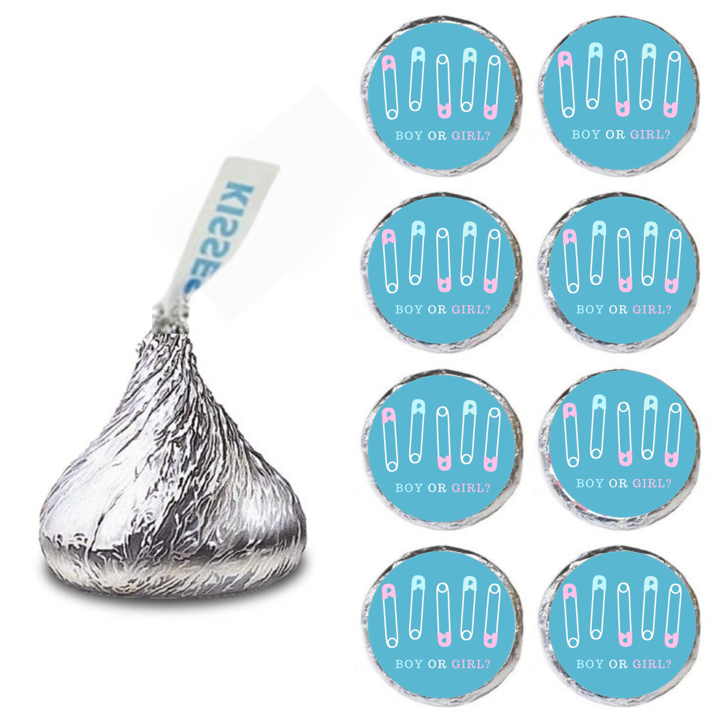 Gender Reveal Candy Stickers | Boy or Girl Diaper Pin Design |Glossy| Set of 100