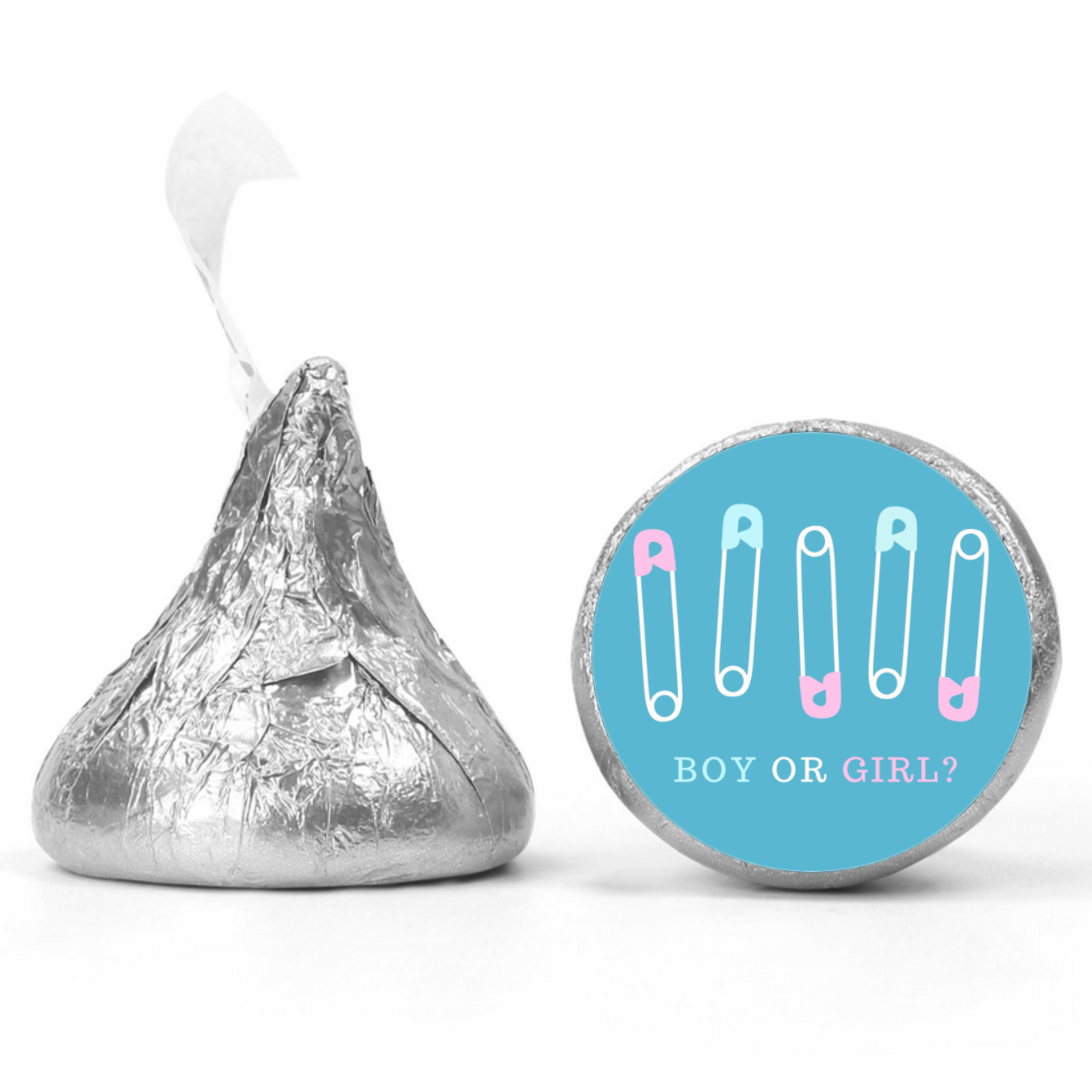 Gender Reveal Candy Stickers | Boy or Girl Diaper Pin Design |Glossy| Set of 100