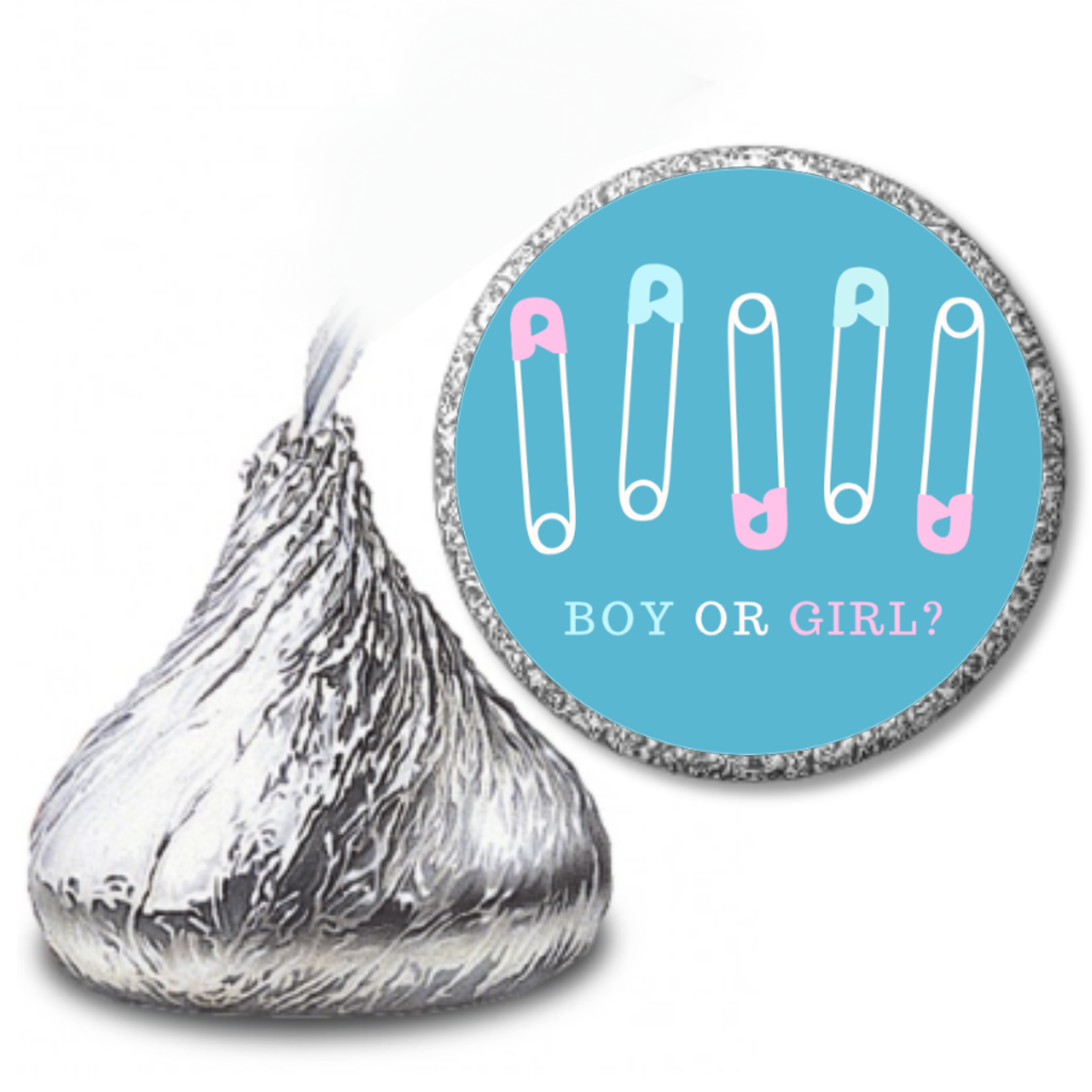 Gender Reveal Candy Stickers | Boy or Girl Diaper Pin Design |Glossy| Set of 100