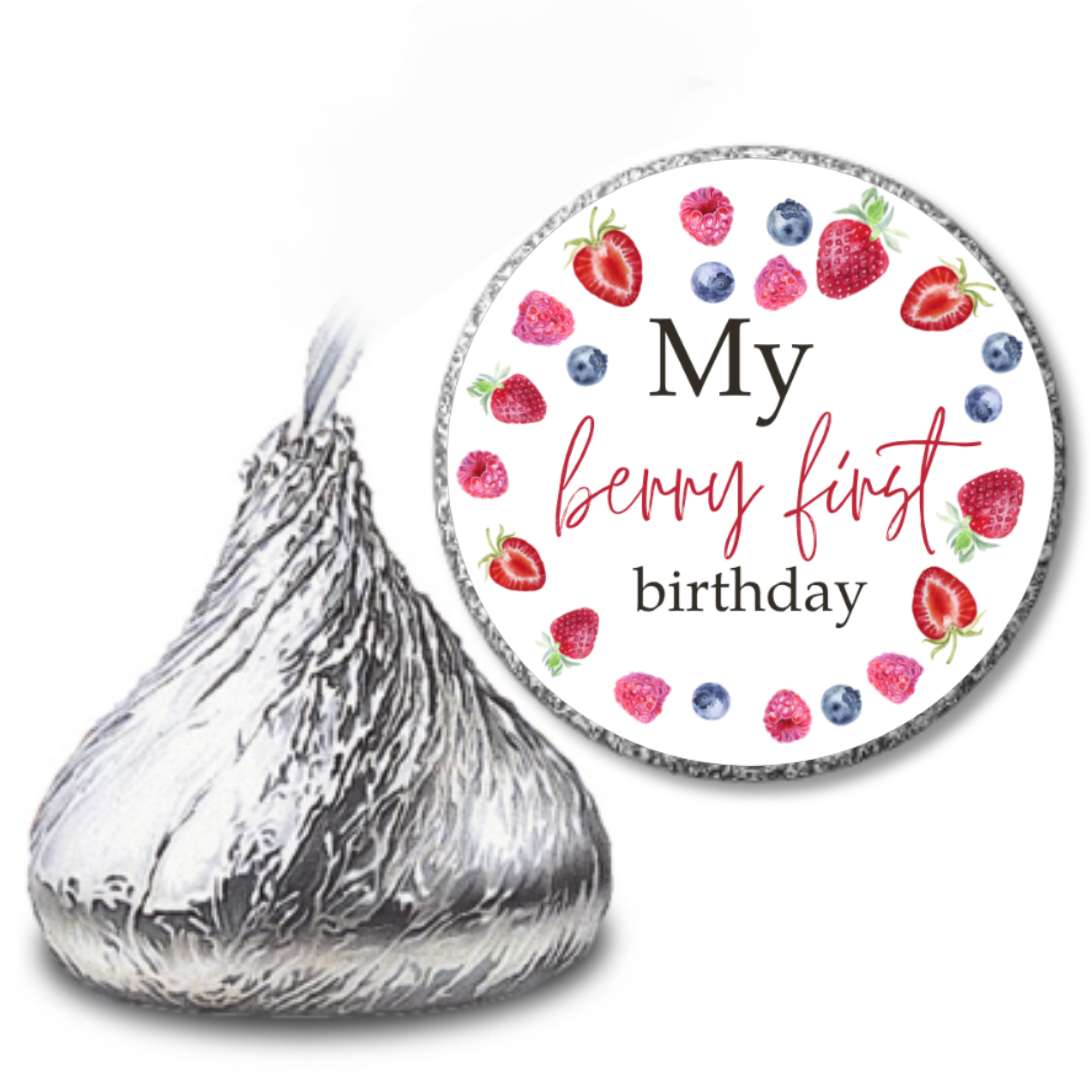 My Berry First Birthday Candy Kiss Stickers |100ct| Berry Theme| Glossy