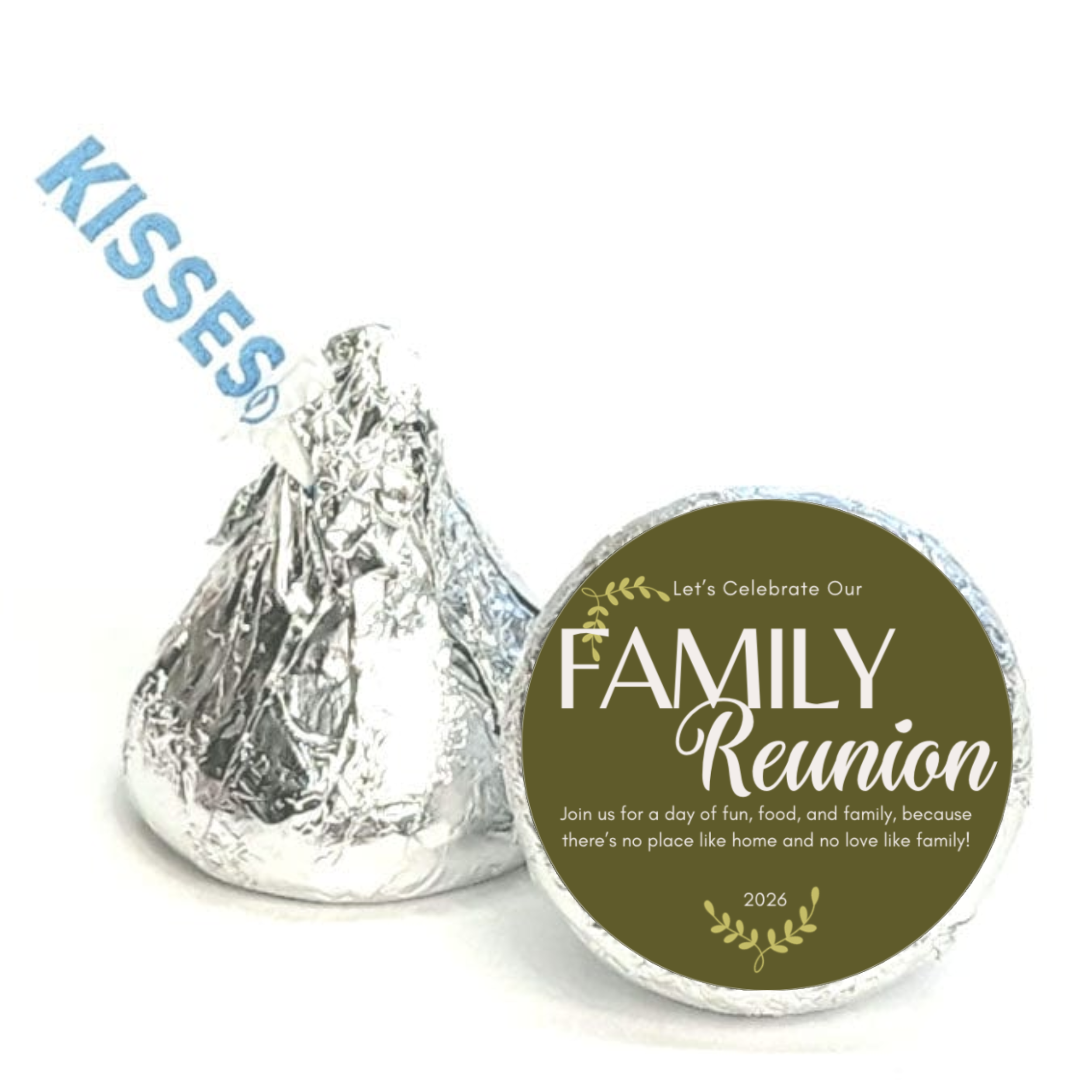 Lets Celebrate Our Family Reunion Candy Kiss Stickers | Green Party Decor | 100 Count |Glossy