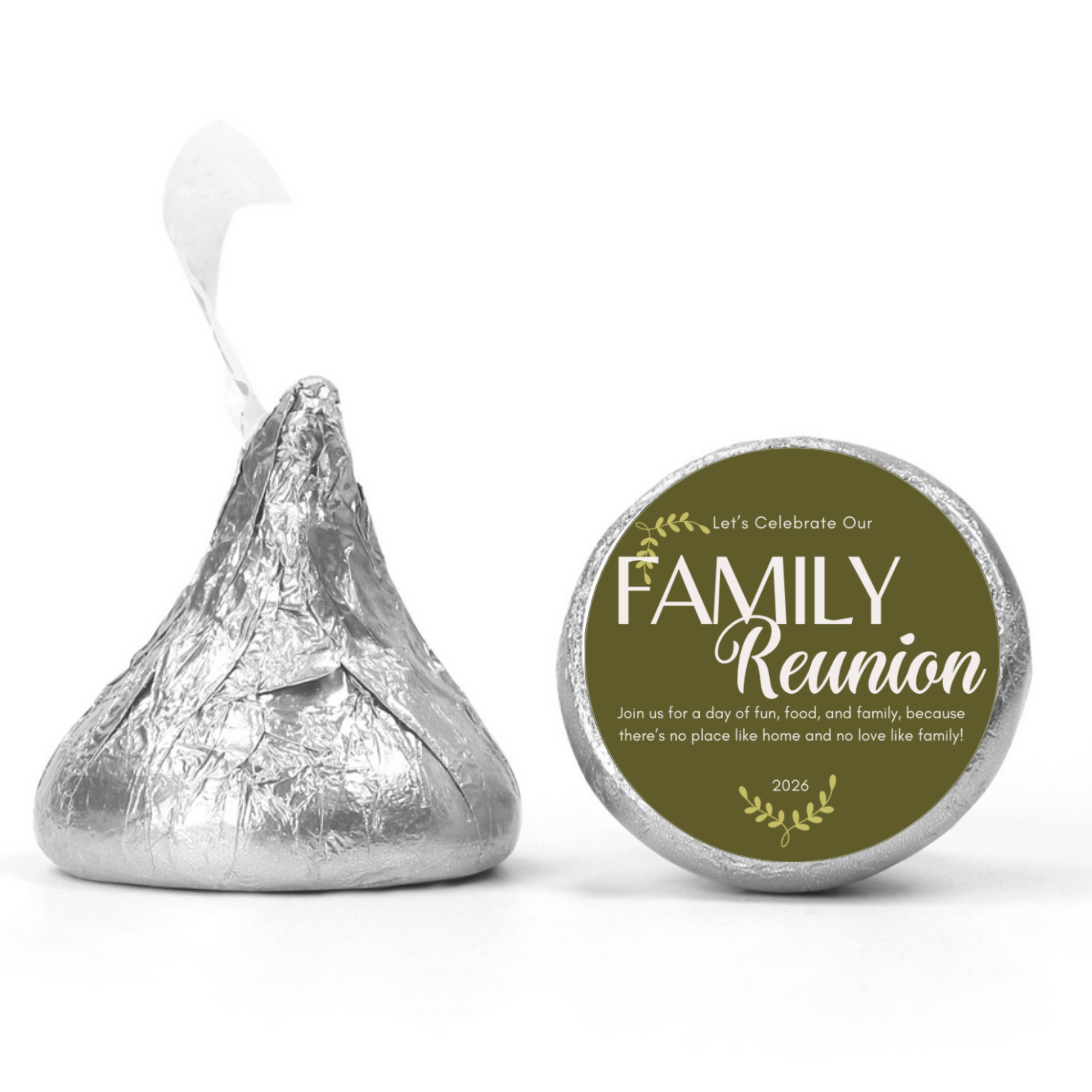 Lets Celebrate Our Family Reunion Candy Kiss Stickers | Green Party Decor | 100 Count |Glossy
