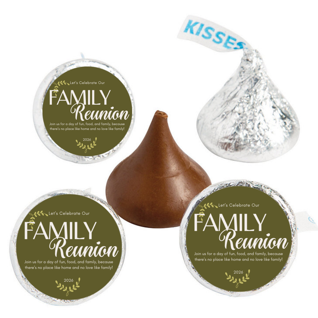 Lets Celebrate Our Family Reunion Candy Kiss Stickers | Green Party Decor | 100 Count |Glossy