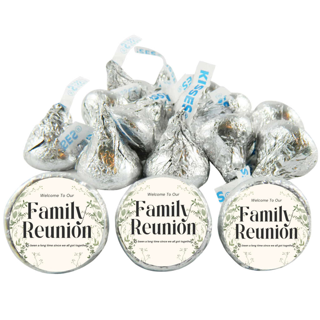 Family Reunion Candy Kiss Stickers | Floral Party Decor | Glossy Vinyl | 100 Count