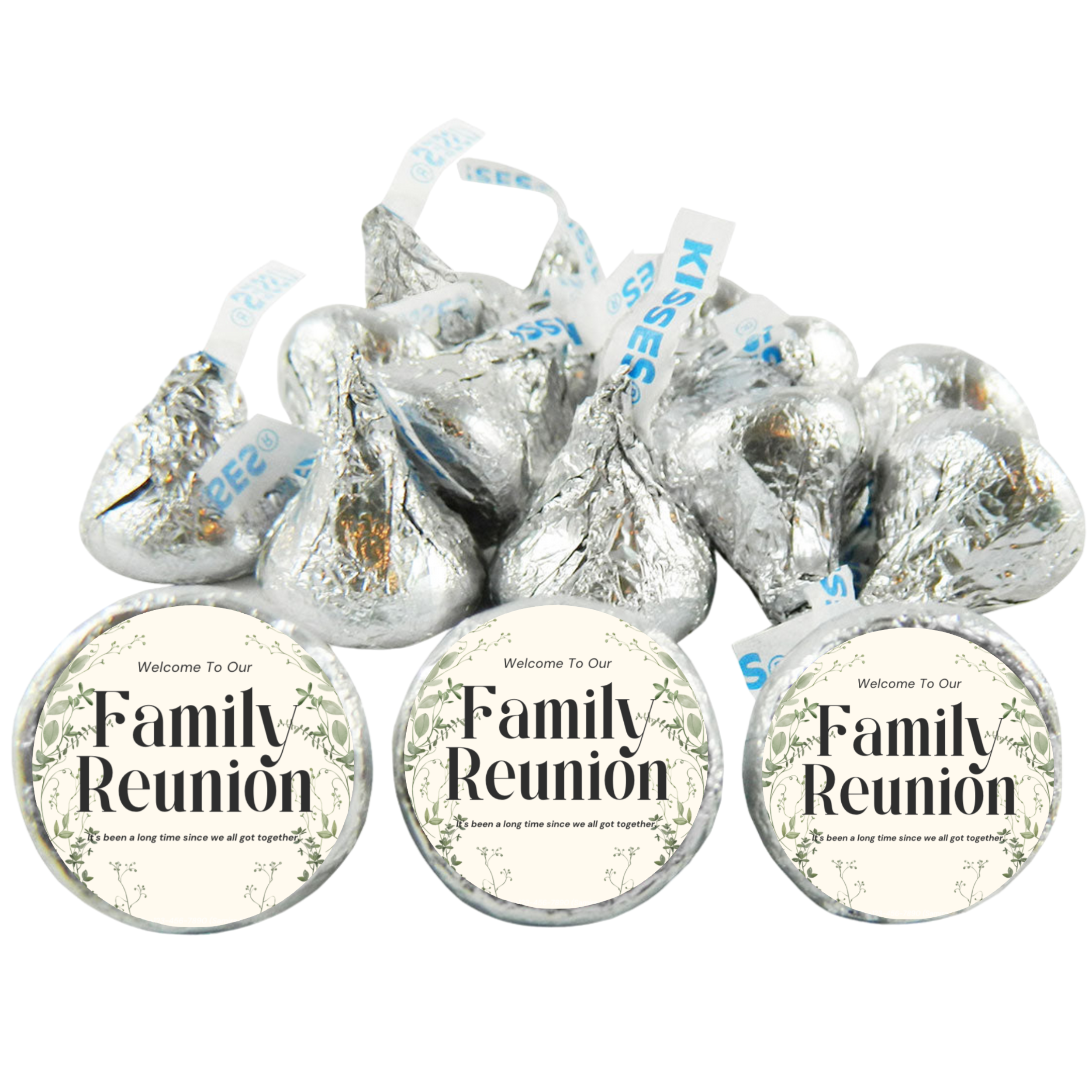 Family Reunion Candy Kiss Stickers | Floral Party Decor | Glossy Vinyl | 100 Count