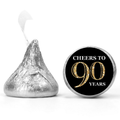 Cheers To 90 Years Candy Labels | 90th Birthday Party favors| Milestone Mini Kiss Stickers|100ct| Black & Gold| Elegant Design