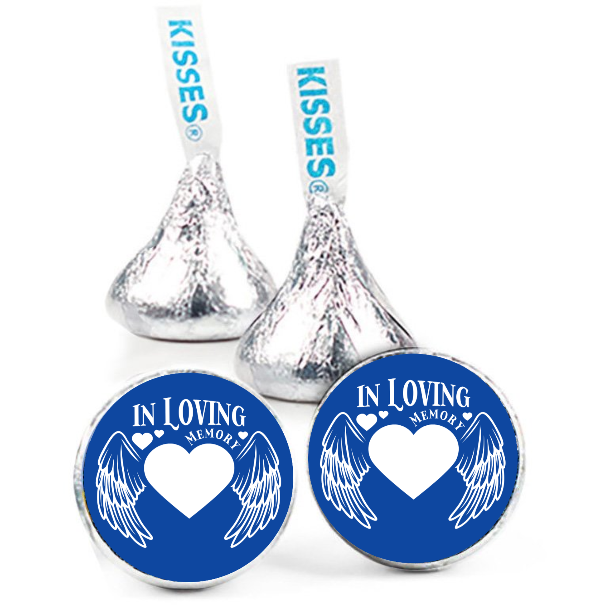 In Loving Memory Candy Stickers | Memorial Table Decor | Angel Wings Heart Design | Glossy | 100ct