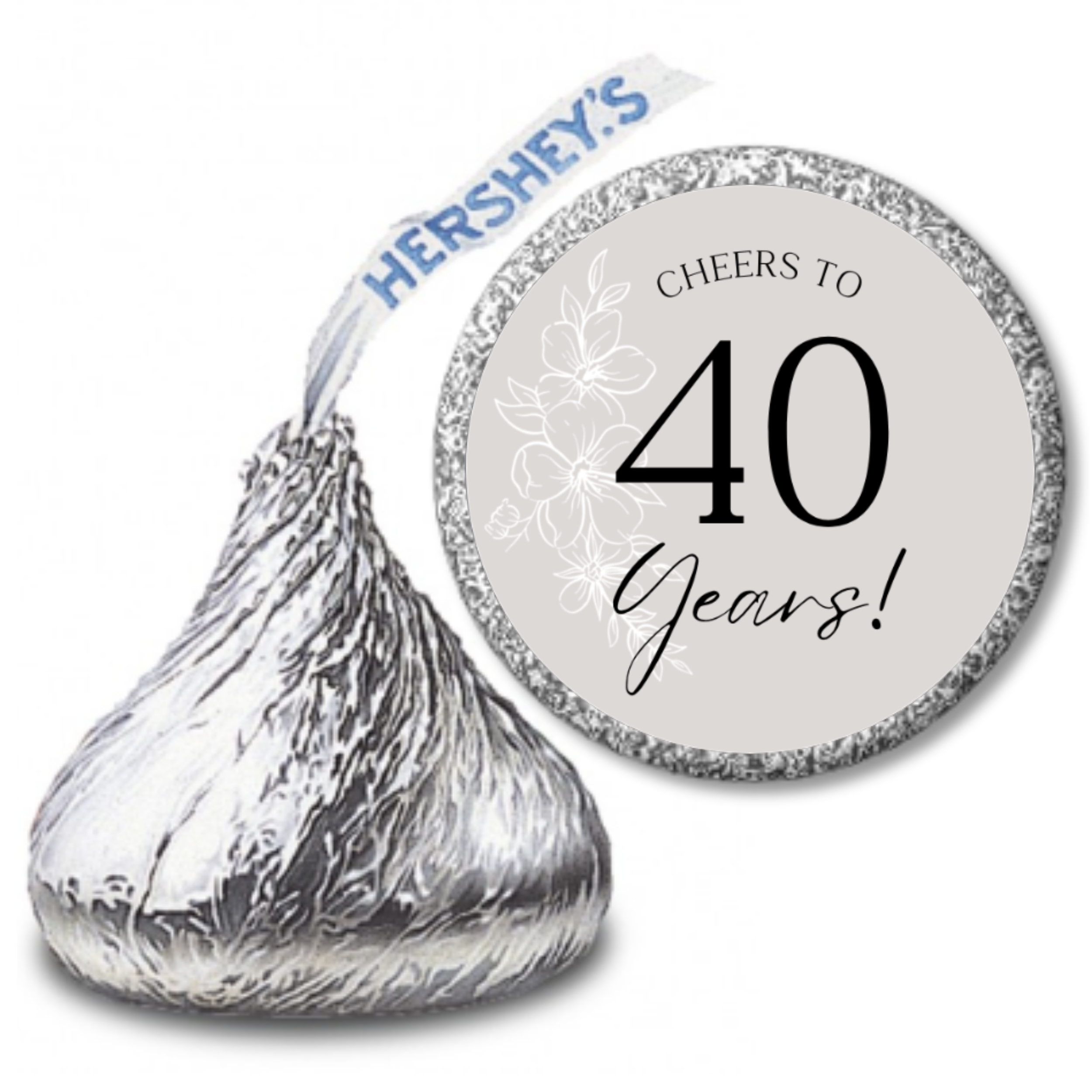 Cheers To 40 Years Candy Kiss Stickers | 40th Birthday Party Decor | Glossy Vinyl | 100 Count