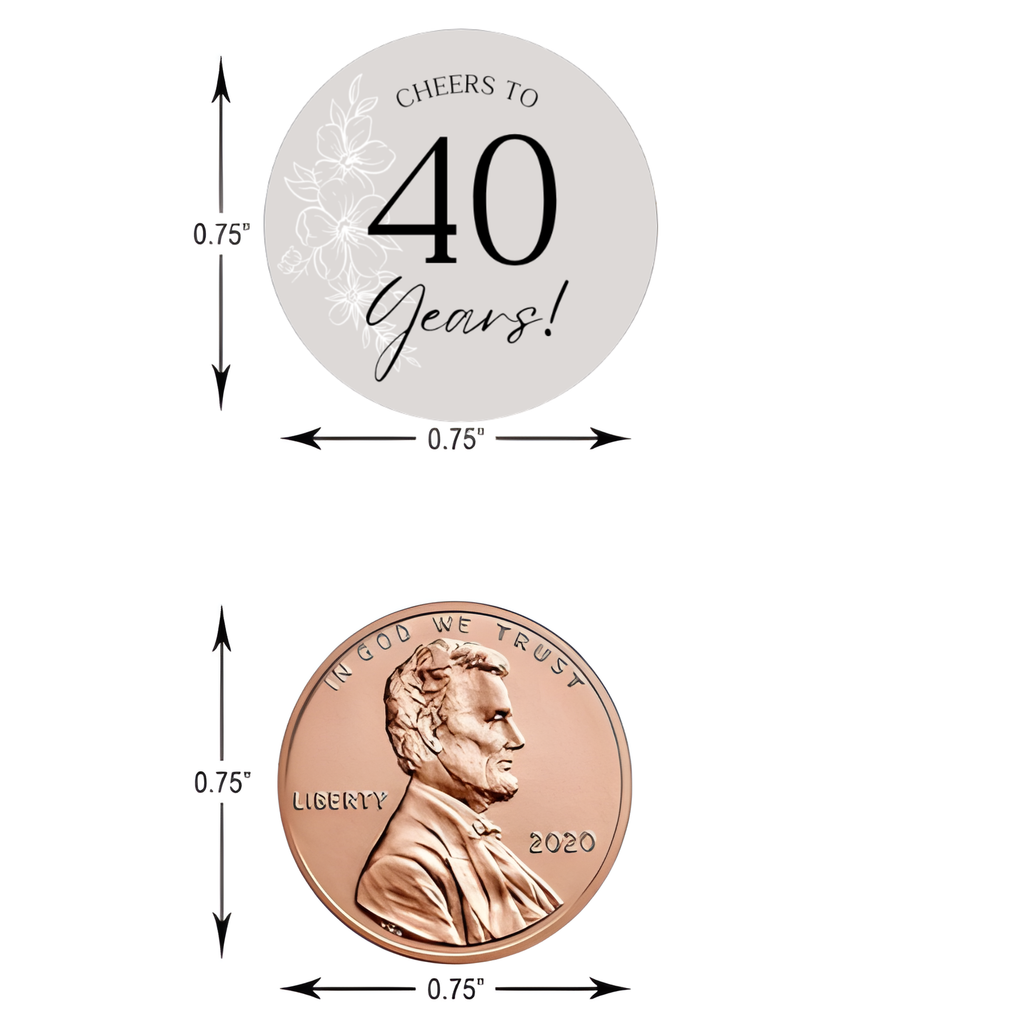 Cheers To 40 Years Candy Kiss Stickers | 40th Birthday Party Decor | Glossy Vinyl | 100 Count
