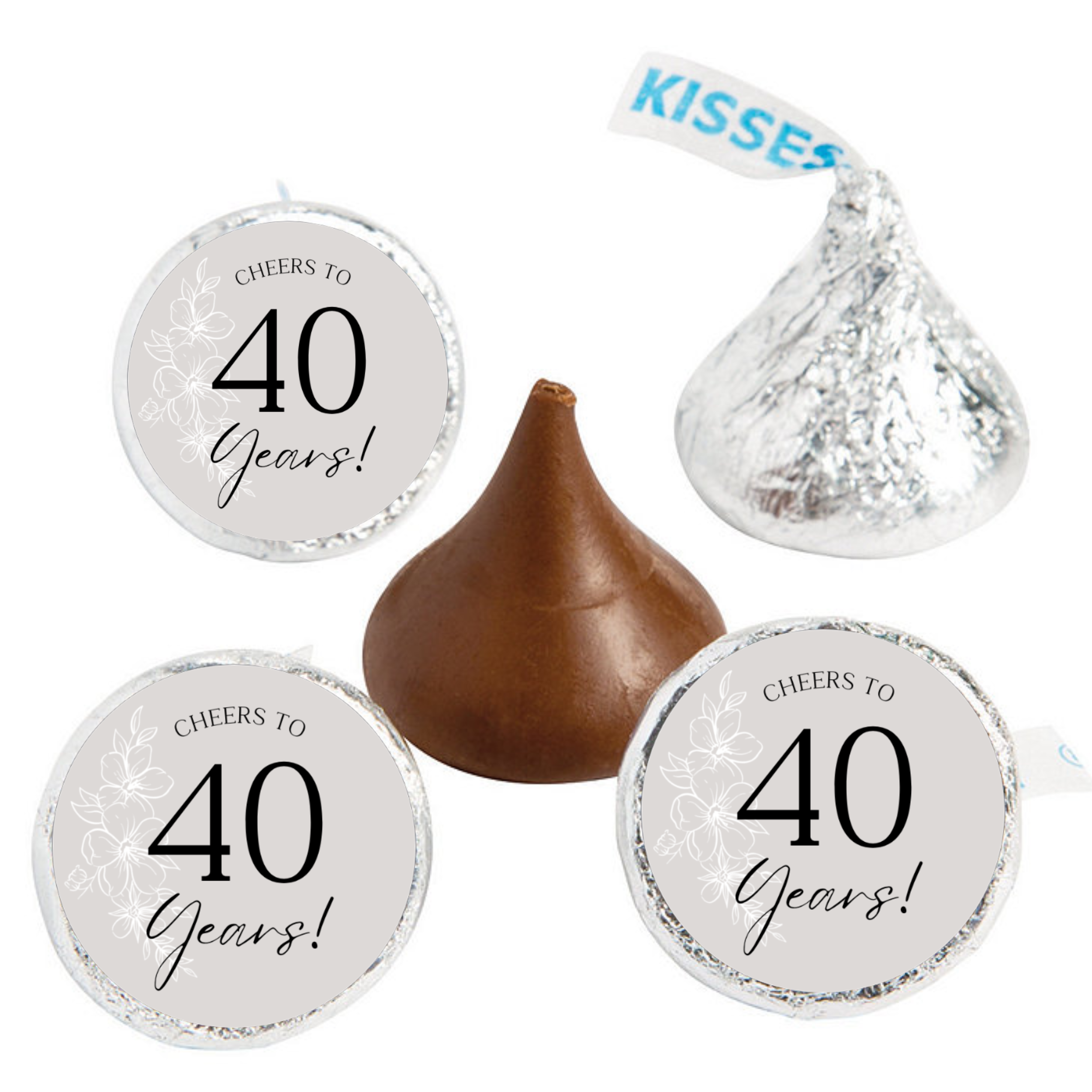 Cheers To 40 Years Candy Kiss Stickers | 40th Birthday Party Decor | Glossy Vinyl | 100 Count