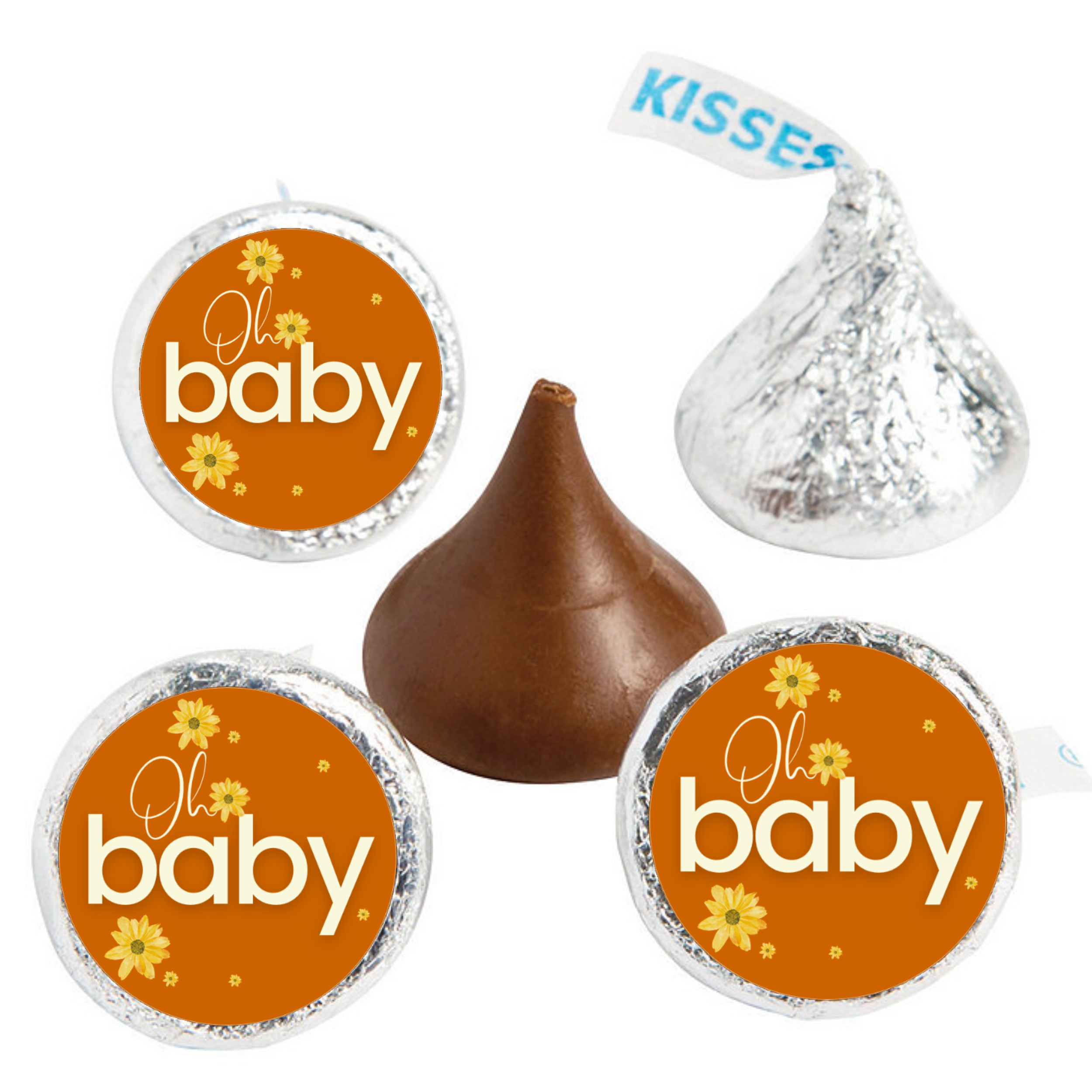 Oh Baby Candy Kiss Stickers | Floral Baby Shower Decor | Glossy Vinyl | 100 Count