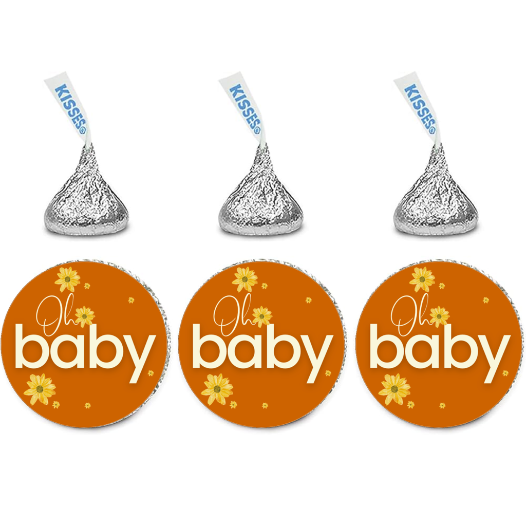 Oh Baby Candy Kiss Stickers | Floral Baby Shower Decor | Glossy Vinyl | 100 Count