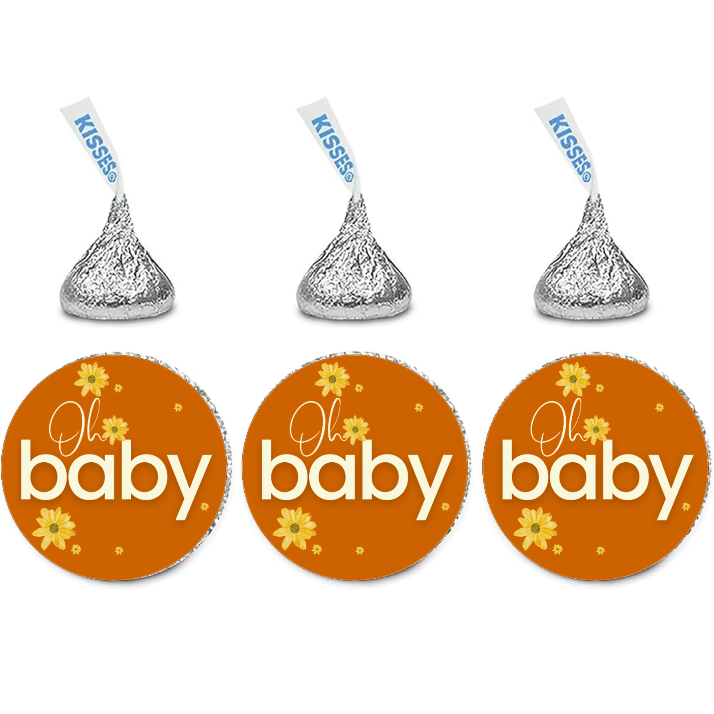 Oh Baby Candy Kiss Stickers | Floral Baby Shower Decor | Glossy Vinyl | 100 Count