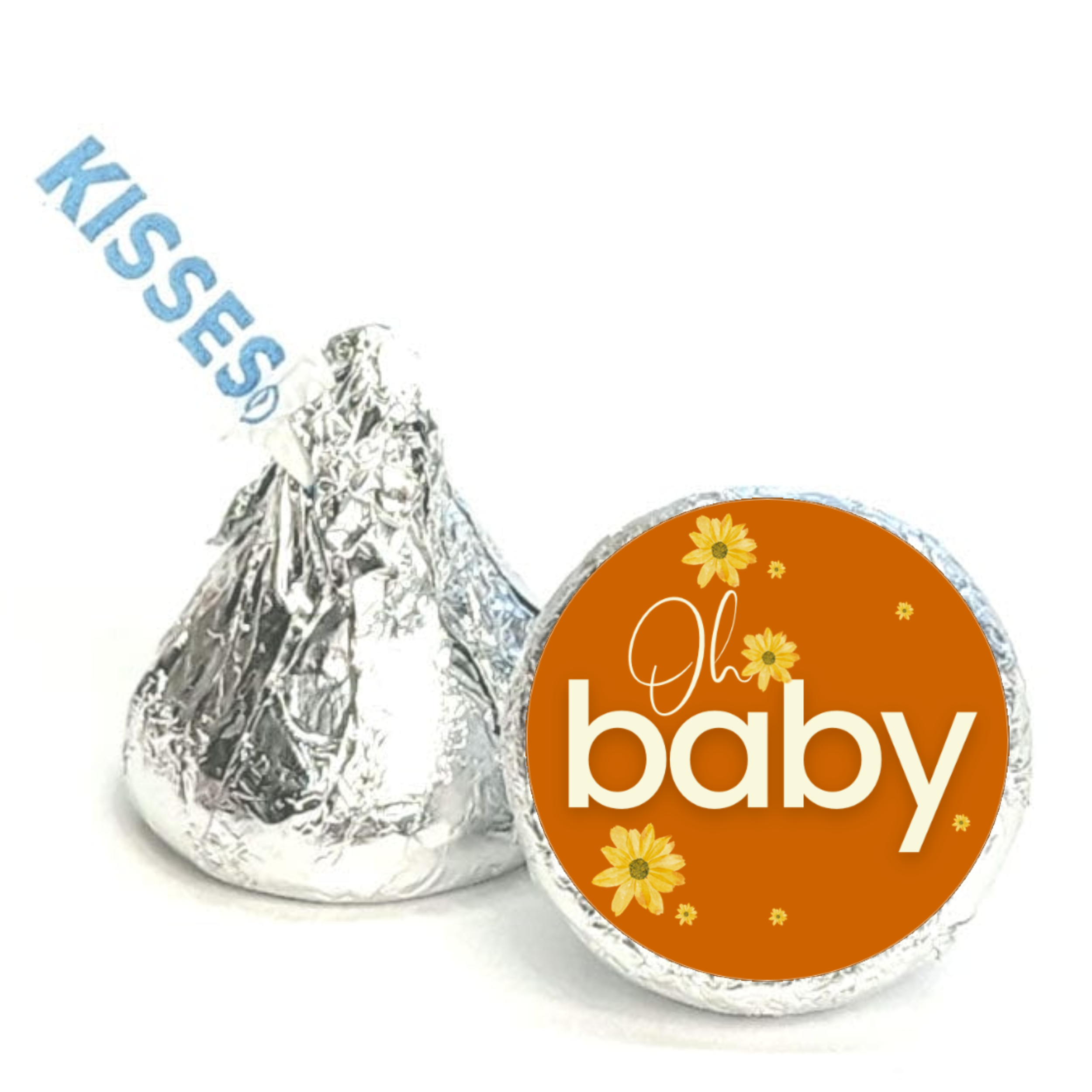 Oh Baby Candy Kiss Stickers | Floral Baby Shower Decor | Glossy Vinyl | 100 Count