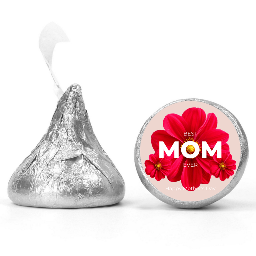 MOM Kiss Candy Stickers | Mothers Day Floral Labels | Mothers Day Party Favors | Glossy|100 Count