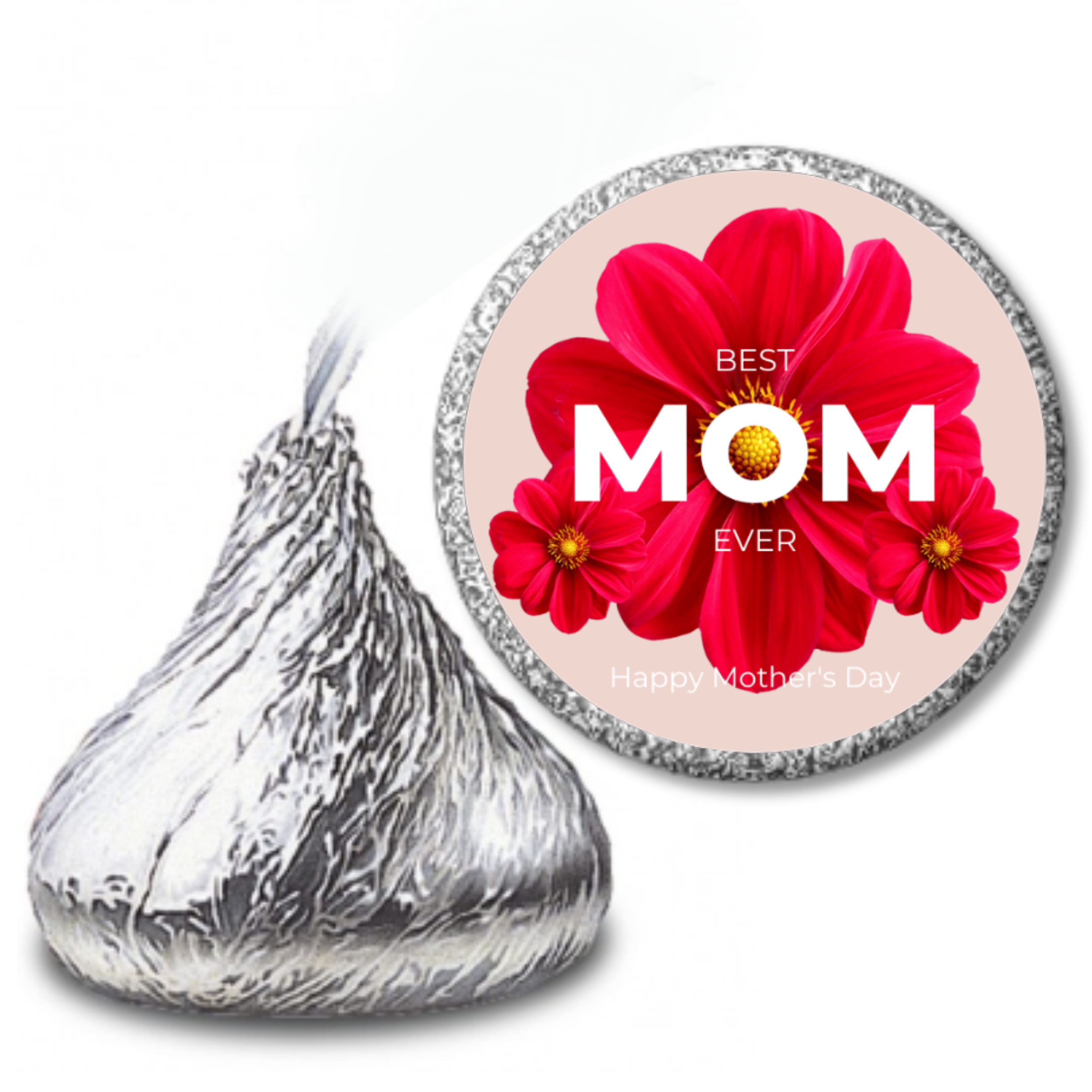 MOM Kiss Candy Stickers | Mothers Day Floral Labels | Mothers Day Party Favors | Glossy|100 Count
