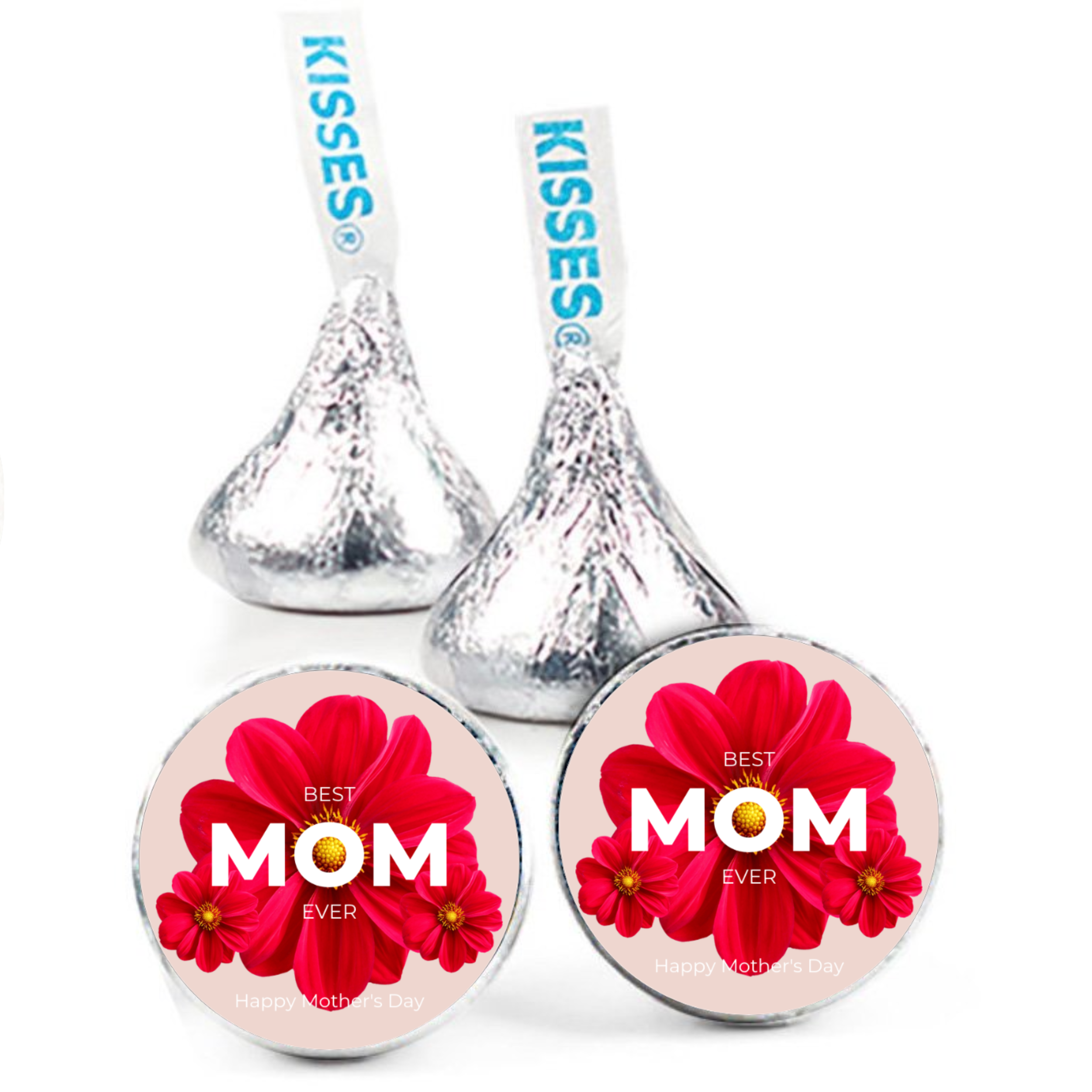 MOM Kiss Candy Stickers | Mothers Day Floral Labels | Mothers Day Party Favors | Glossy|100 Count