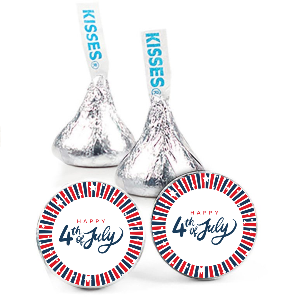 Happy 4th of July Kiss Candy Stickers | Patriotic Flag Star Design|100ct | Fourth of July Party Favors | Glossy