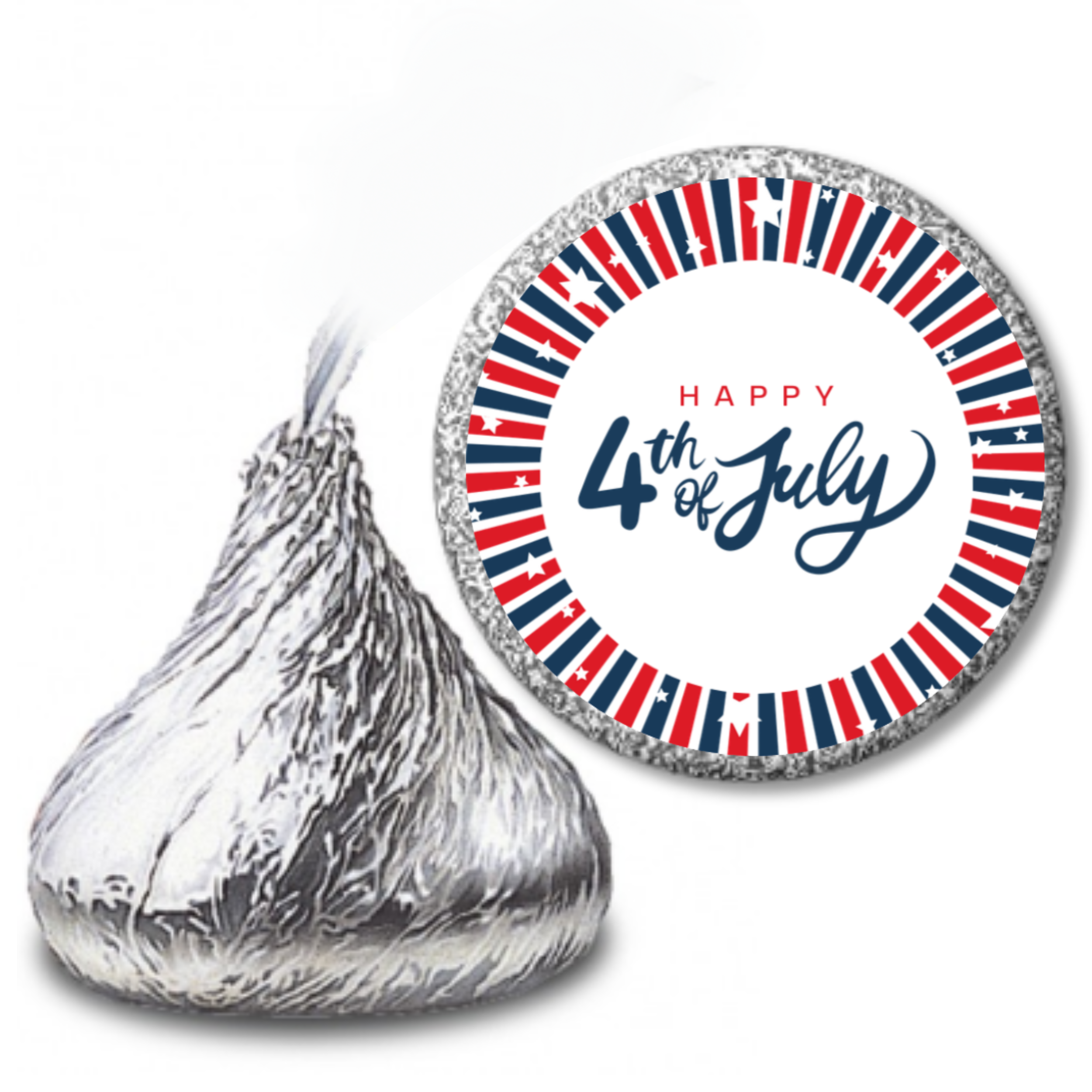 Happy 4th of July Kiss Candy Stickers | Patriotic Flag Star Design|100ct | Fourth of July Party Favors | Glossy