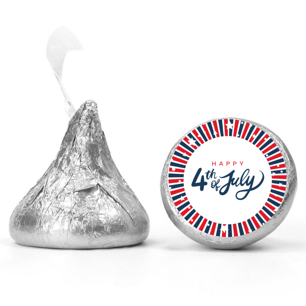 Happy 4th of July Kiss Candy Stickers | Patriotic Flag Star Design|100ct | Fourth of July Party Favors | Glossy
