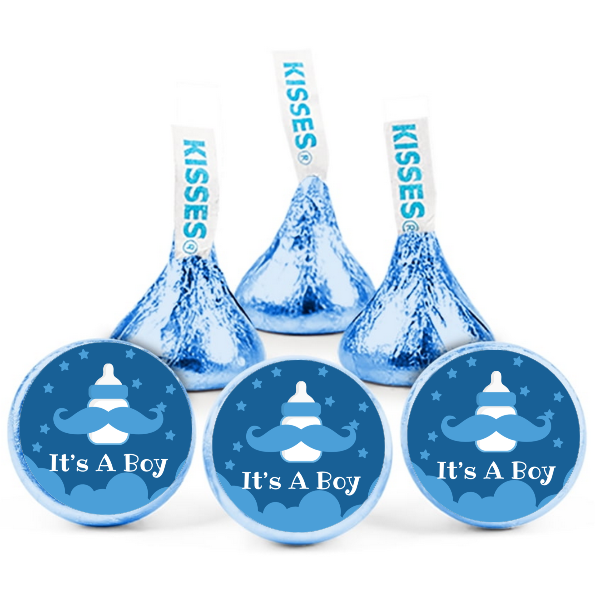 Its A Boy Kiss Candy Stickers | Mustache Baby Shower Favors | Glossy| 100ct