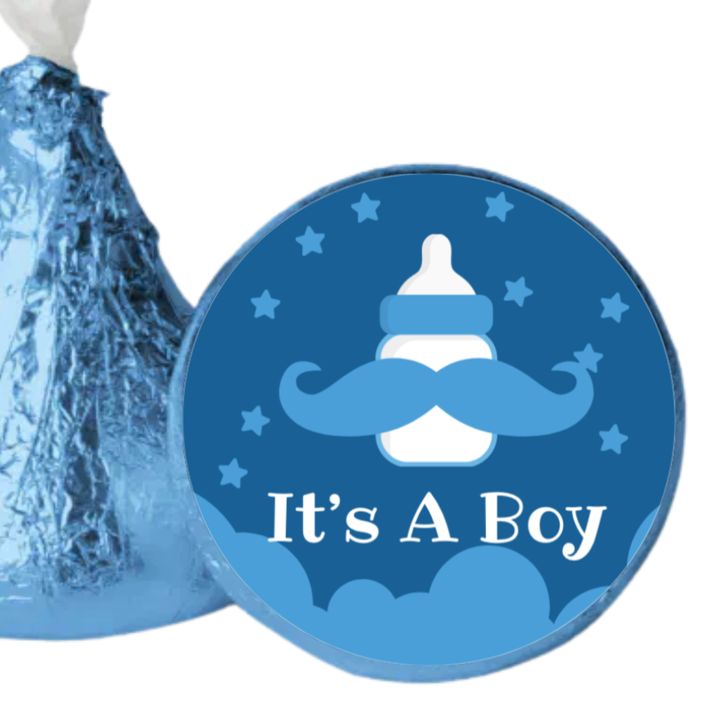 Its A Boy Kiss Candy Stickers | Mustache Baby Shower Favors | Glossy| 100ct