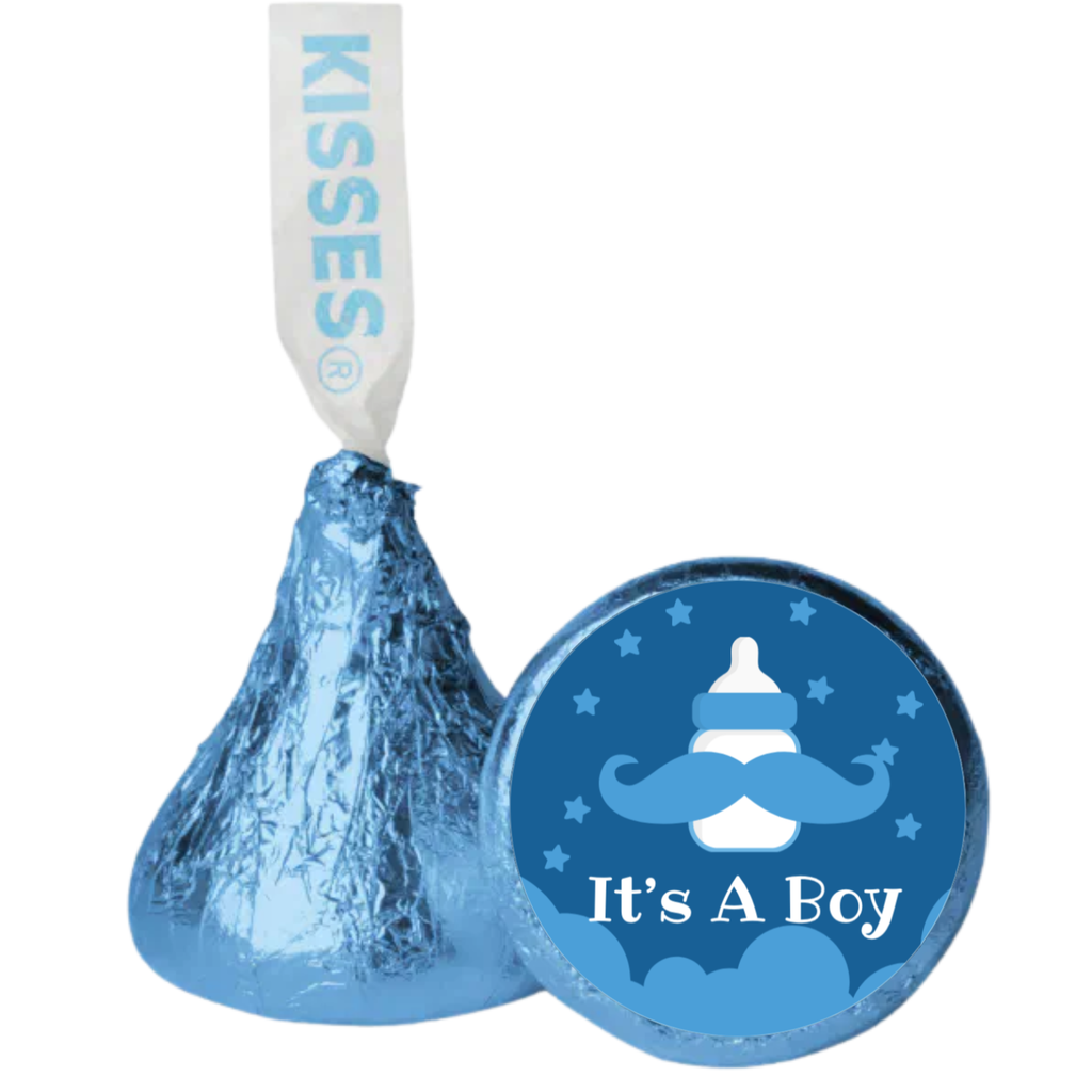 Its A Boy Kiss Candy Stickers | Mustache Baby Shower Favors | Glossy| 100ct