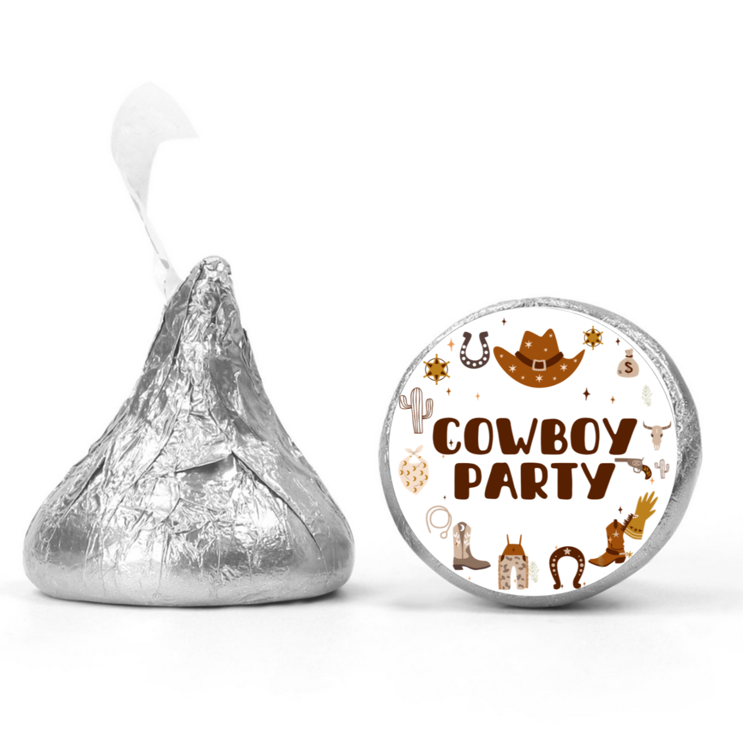 Cowboy Party Kiss Candy Stickers | Cowboy Boots and Hats Design |Glossy| Self Adhesive Labels | Set of 100