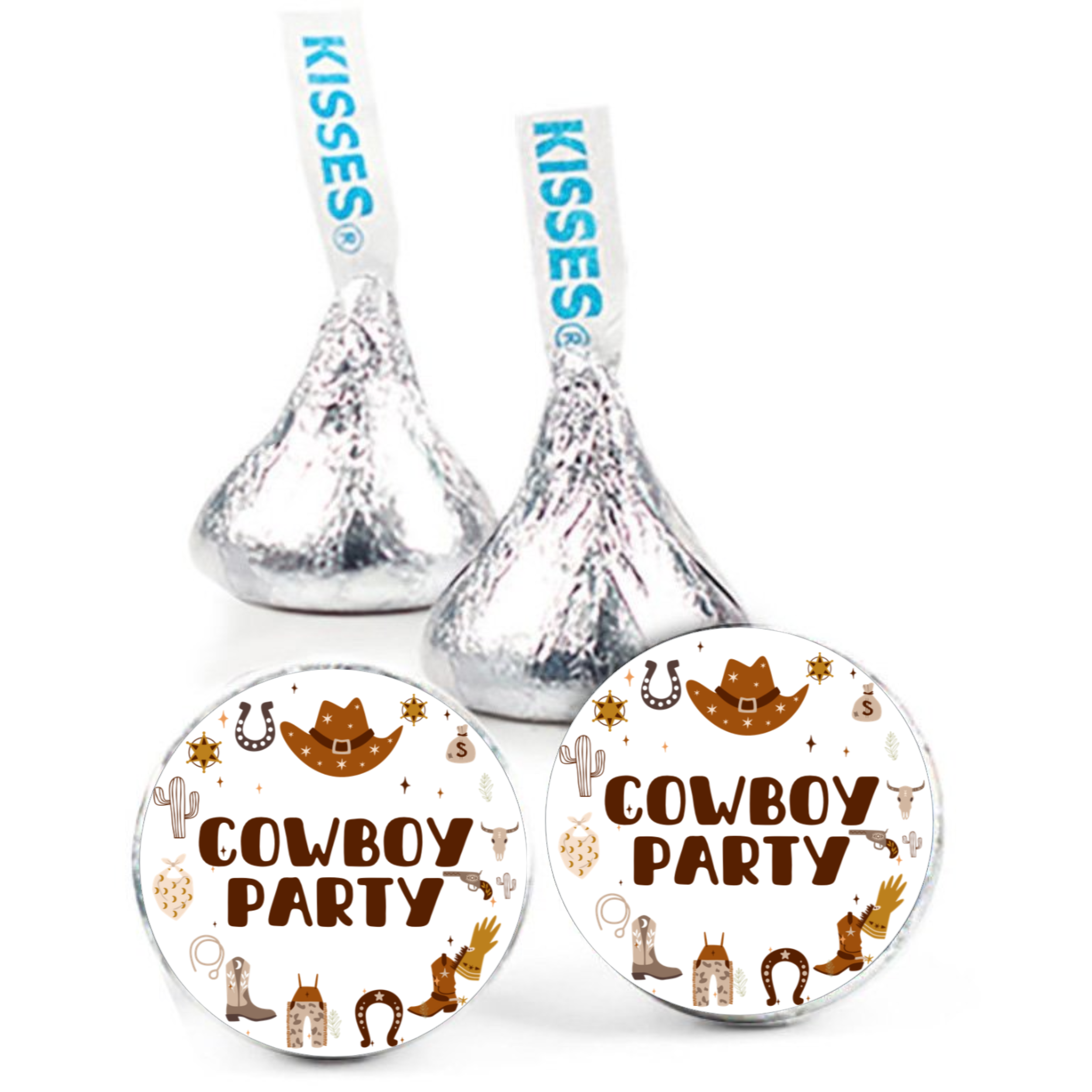 Cowboy Party Kiss Candy Stickers | Cowboy Boots and Hats Design |Glossy| Self Adhesive Labels | Set of 100