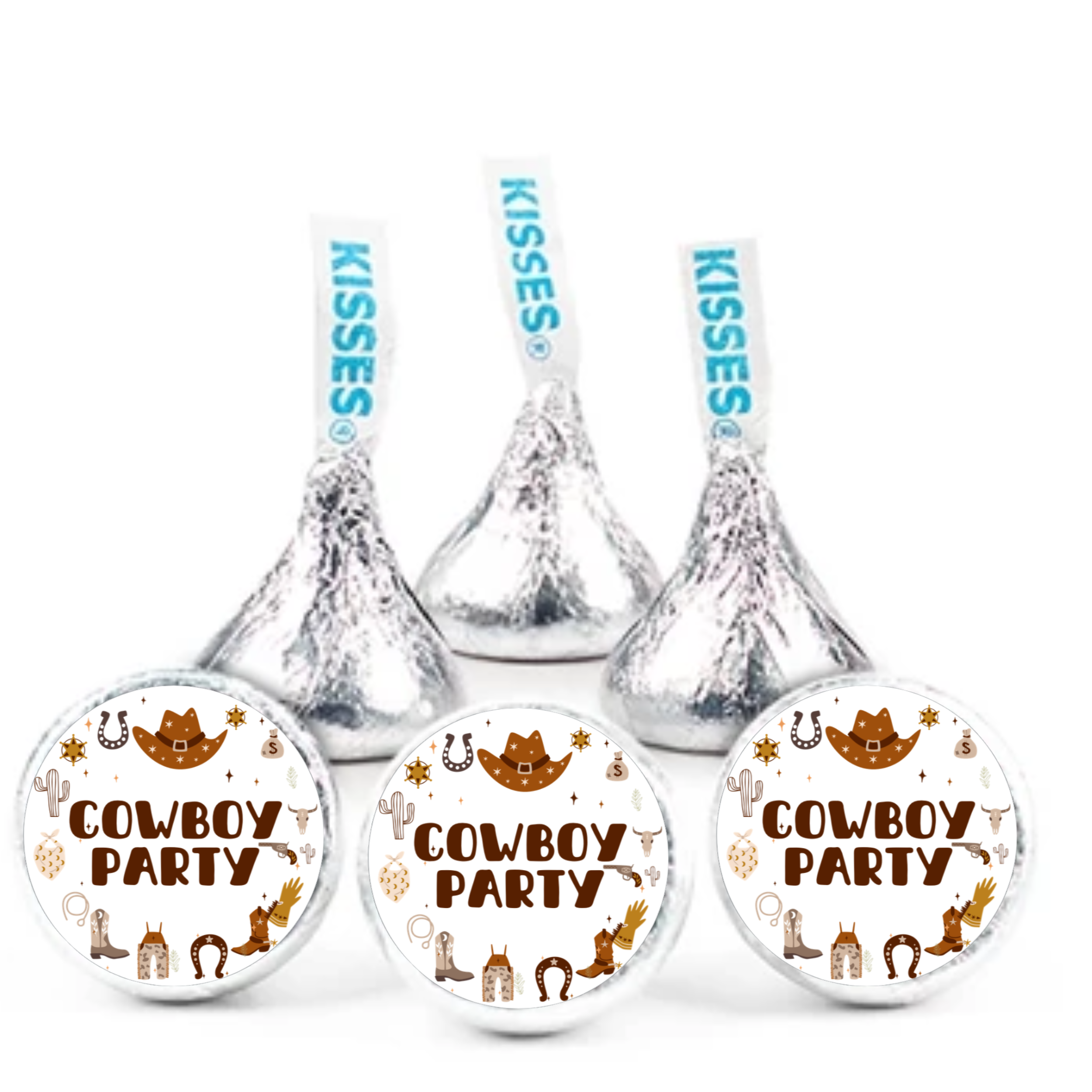 Cowboy Party Kiss Candy Stickers | Cowboy Boots and Hats Design |Glossy| Self Adhesive Labels | Set of 100